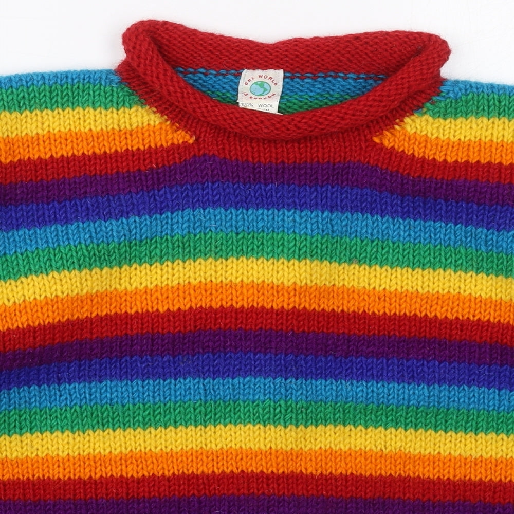 One World Is Enough Mens Multicoloured Mock Neck Striped Wool Pullover Jumper Size M