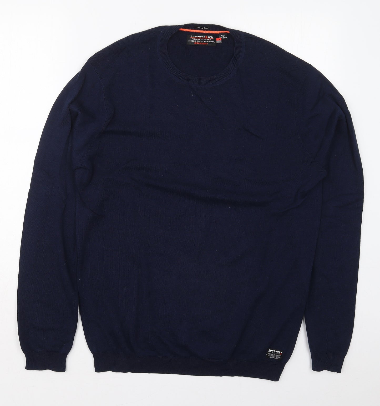 Superdry Mens Blue Crew Neck  Cotton Pullover Jumper Size XL