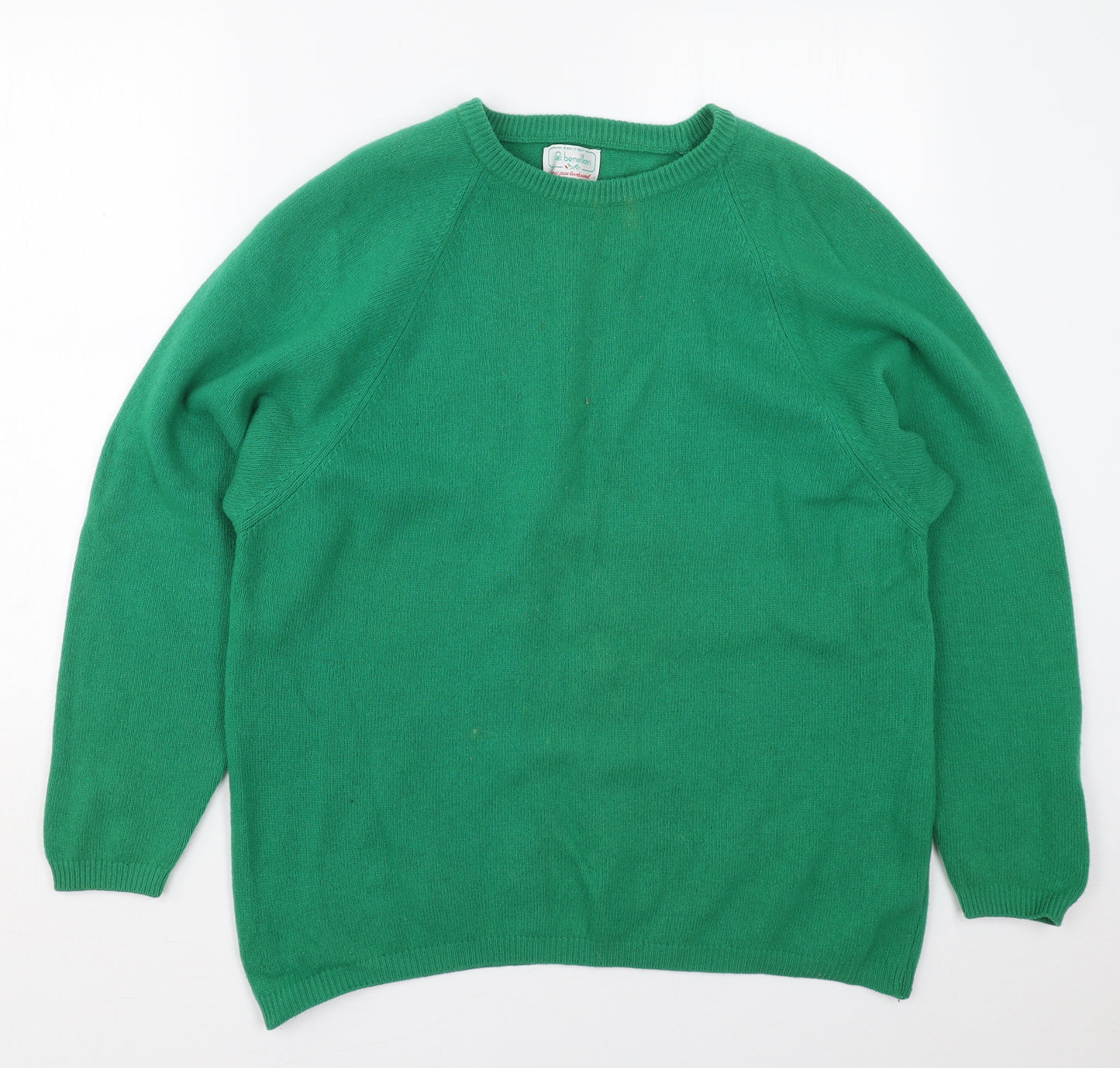 Benetton Womens Green Crew Neck  Wool Pullover Jumper Size XL