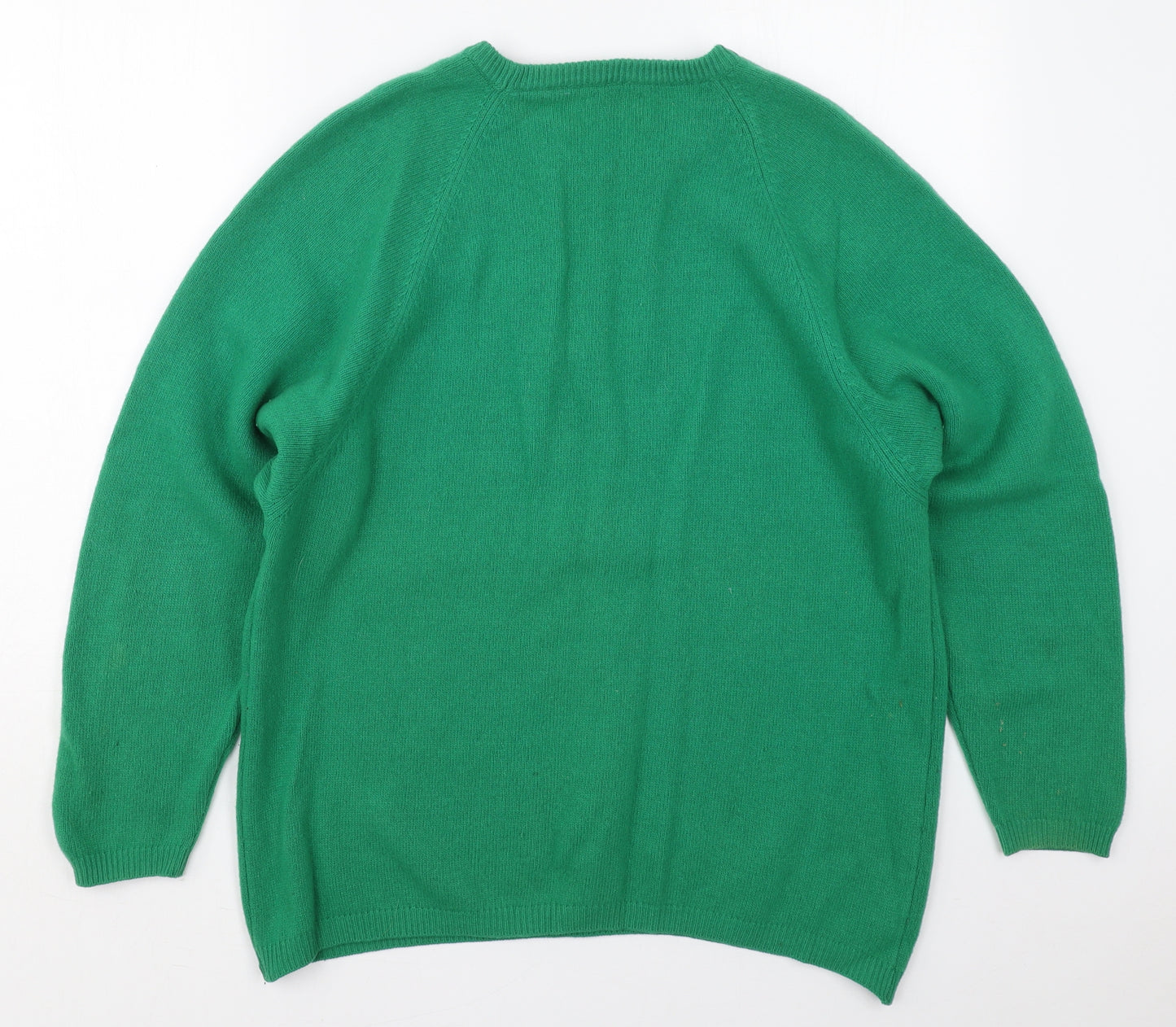 Benetton Womens Green Crew Neck  Wool Pullover Jumper Size XL