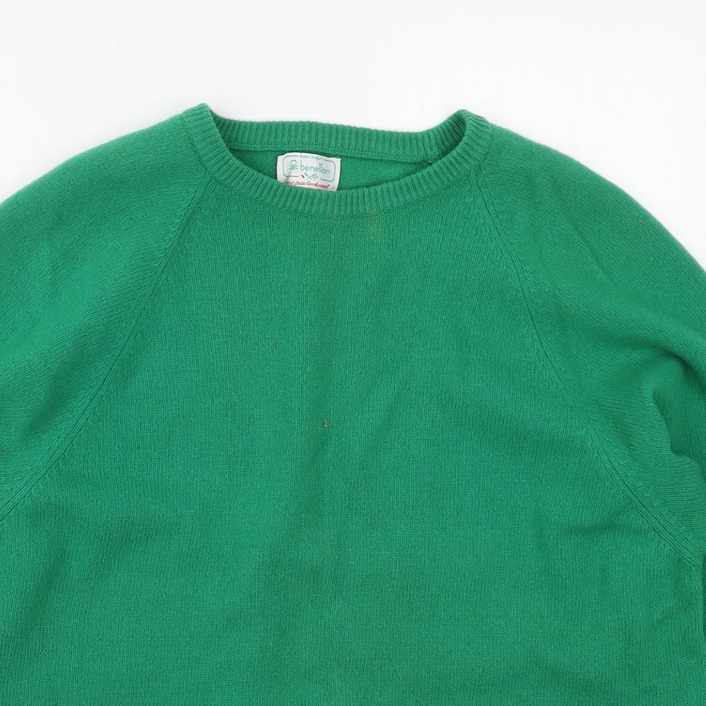 Benetton Womens Green Crew Neck  Wool Pullover Jumper Size XL