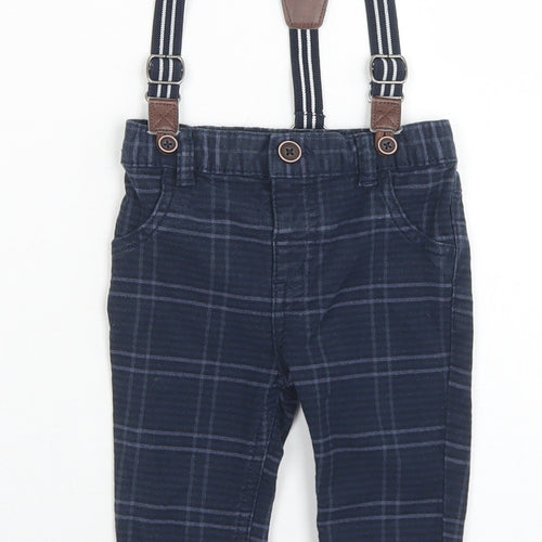 Fred & Flo Boys Blue Plaid Cotton Capri Trousers Size 3-6 Months  Button - With Braces
