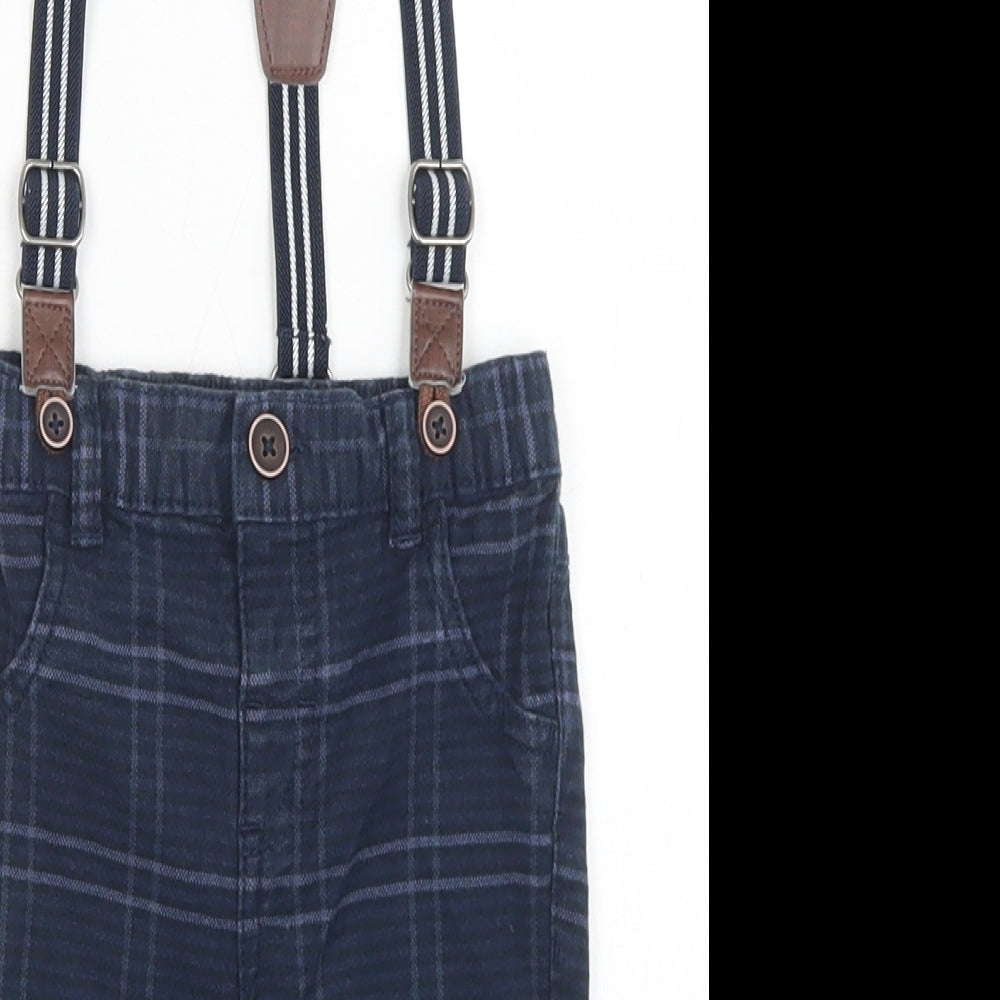 Fred & Flo Boys Blue Plaid Cotton Capri Trousers Size 3-6 Months  Button - With Braces