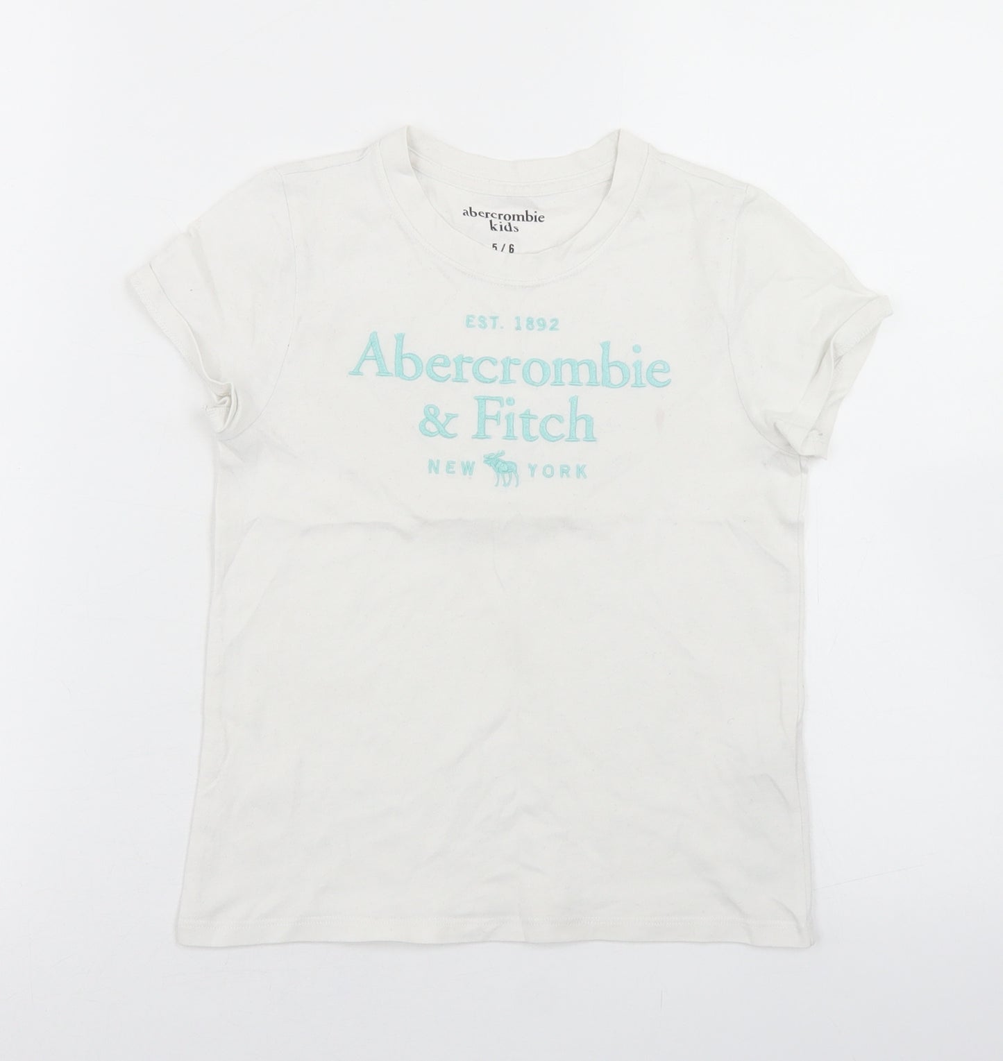 abercrombie kids Girls White  Cotton Basic T-Shirt Size 5-6 Years Crew Neck