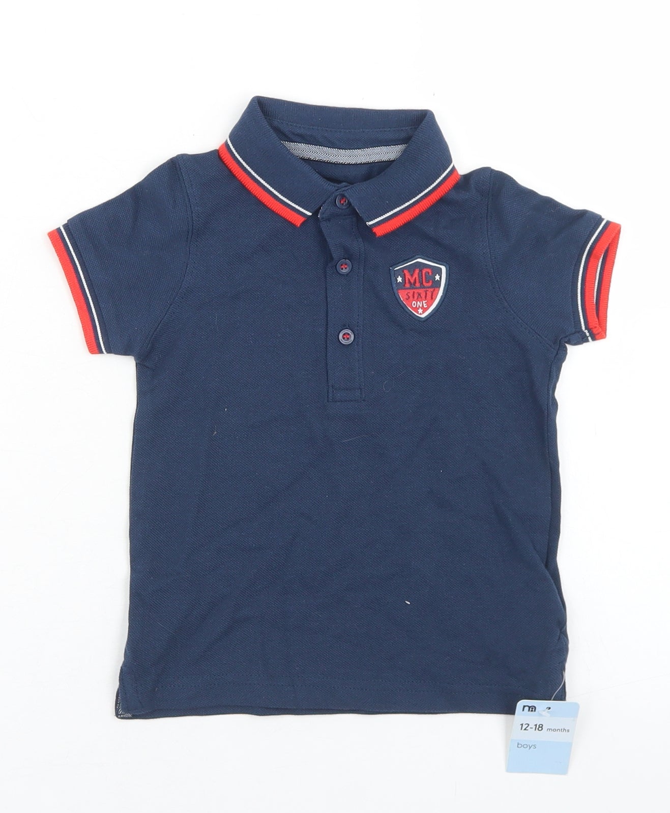Mothercare Boys Blue  Cotton Basic Polo Size 12-18 Months Collared Button