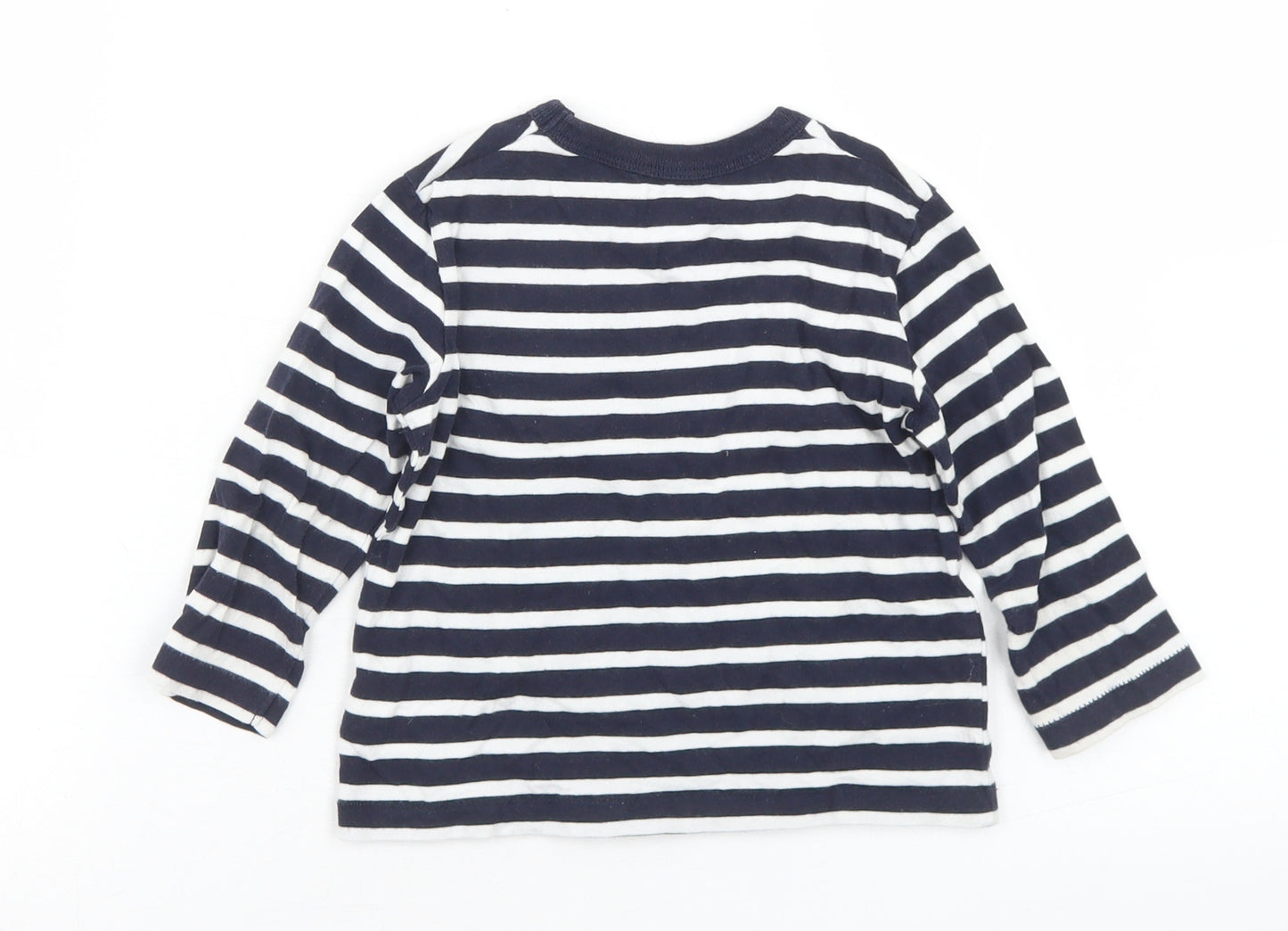 Gap Boys Blue Striped Cotton Basic T-Shirt Size 18-24 Months Crew Neck  - Chest Pocket