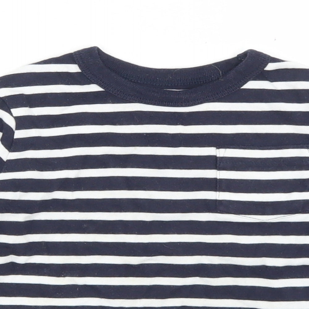 Gap Boys Blue Striped Cotton Basic T-Shirt Size 18-24 Months Crew Neck  - Chest Pocket