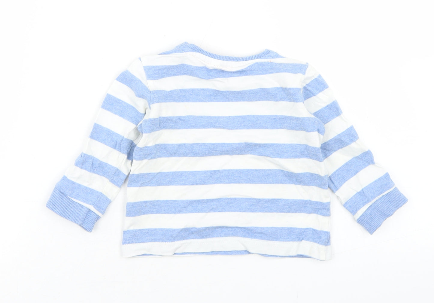 Bluezoo Boys Blue Striped Cotton Basic T-Shirt Size 6-9 Months Crew Neck Snap - Tractor