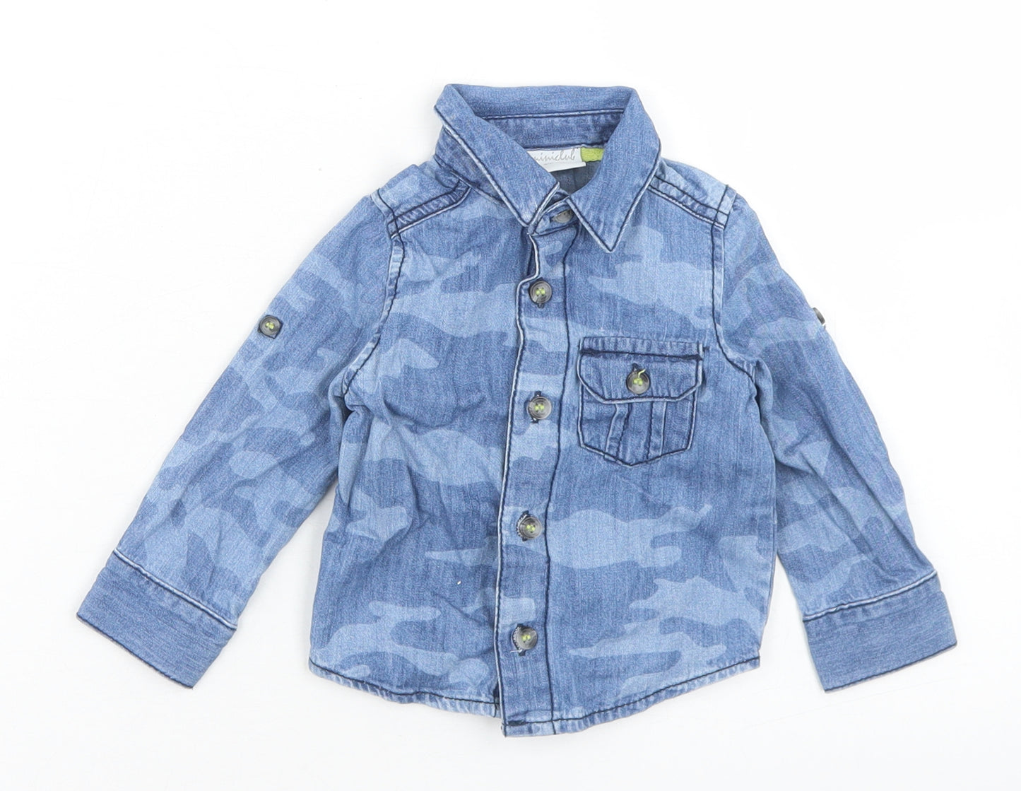 Mini Club Boys Blue Camouflage Cotton Basic Button-Up Size 6-9 Months Collared Button