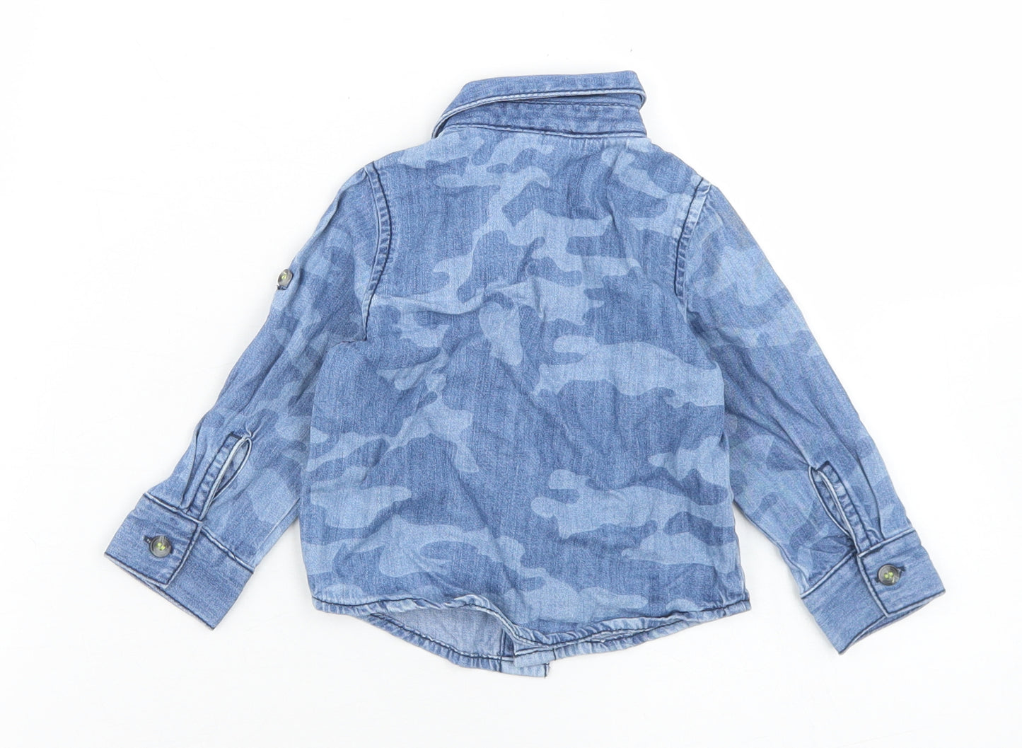 Mini Club Boys Blue Camouflage Cotton Basic Button-Up Size 6-9 Months Collared Button