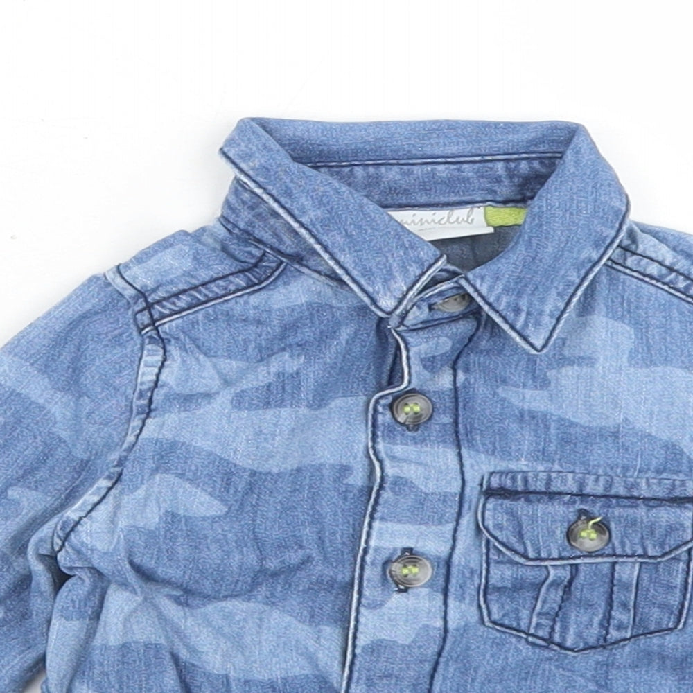 Mini Club Boys Blue Camouflage Cotton Basic Button-Up Size 6-9 Months Collared Button