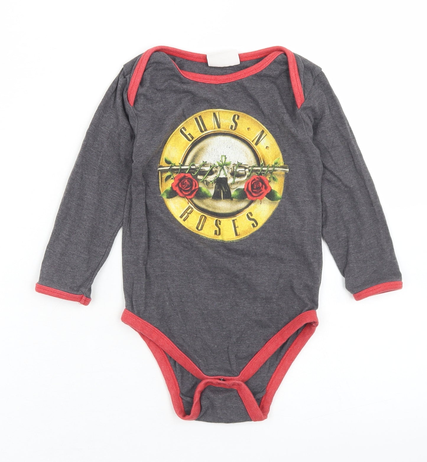 Amplified Boys Grey  Cotton Babygrow One-Piece Size 12-18 Months  Snap - Guns N' Roses