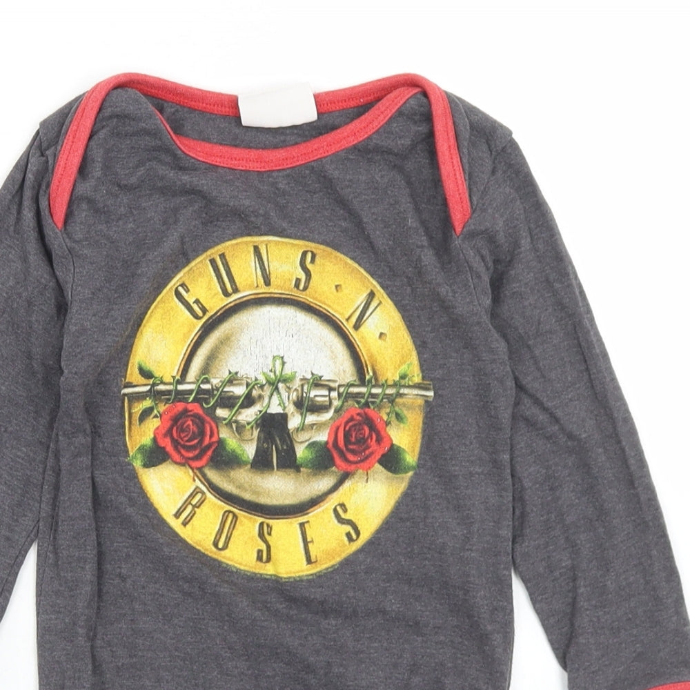 Amplified Boys Grey  Cotton Babygrow One-Piece Size 12-18 Months  Snap - Guns N' Roses
