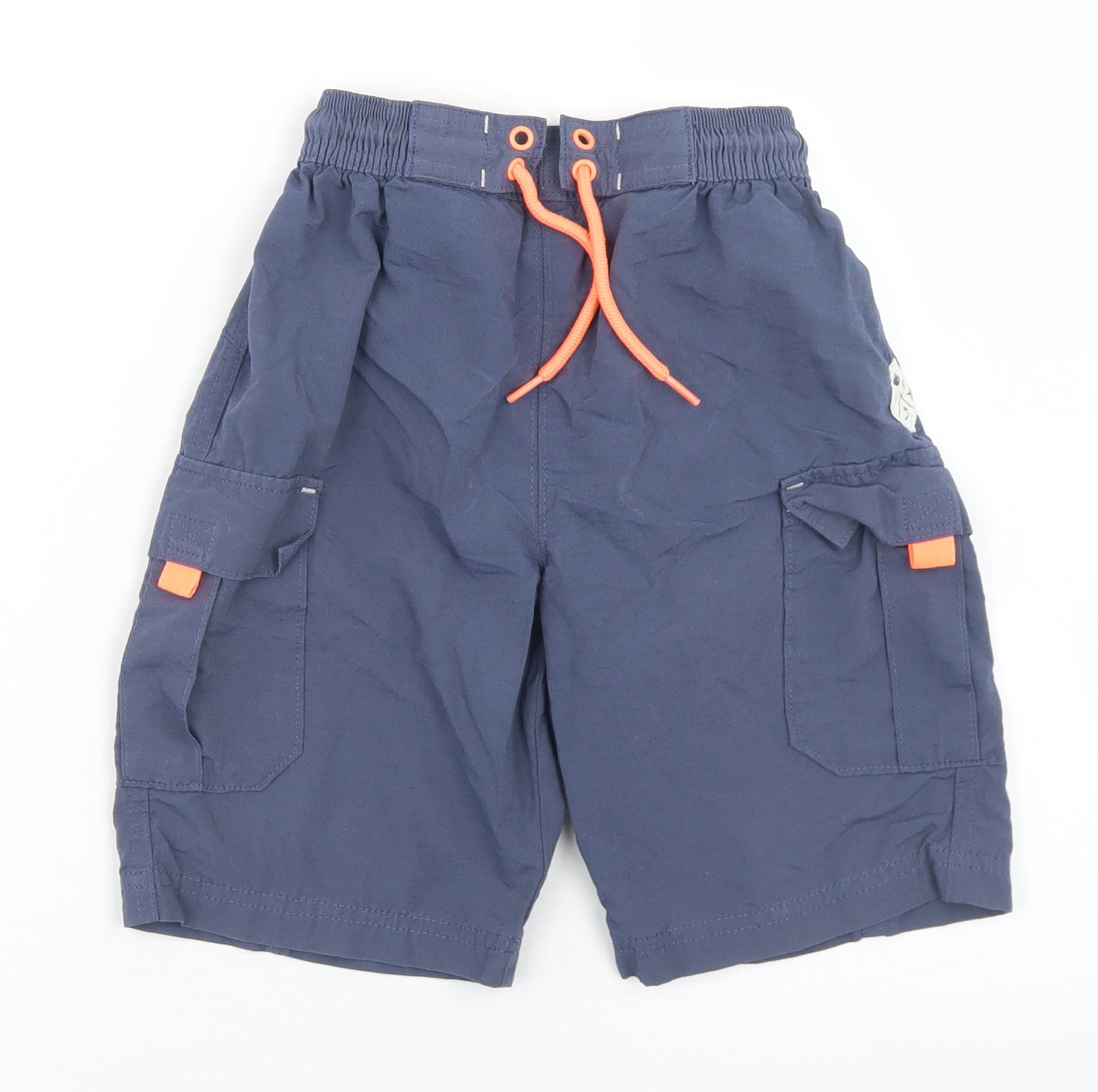 Marks and Spencer Boys Blue  Cotton Cargo Shorts Size 7-8 Years  Regular Drawstring