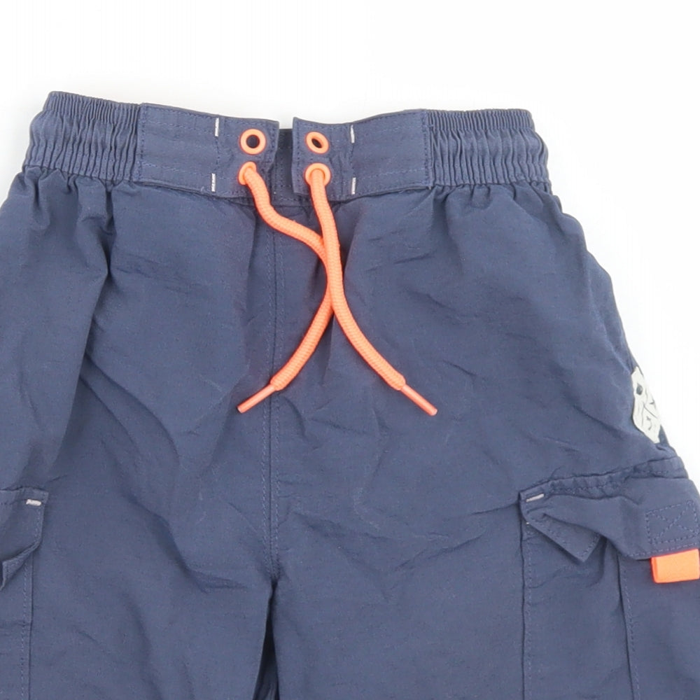 Marks and Spencer Boys Blue  Cotton Cargo Shorts Size 7-8 Years  Regular Drawstring