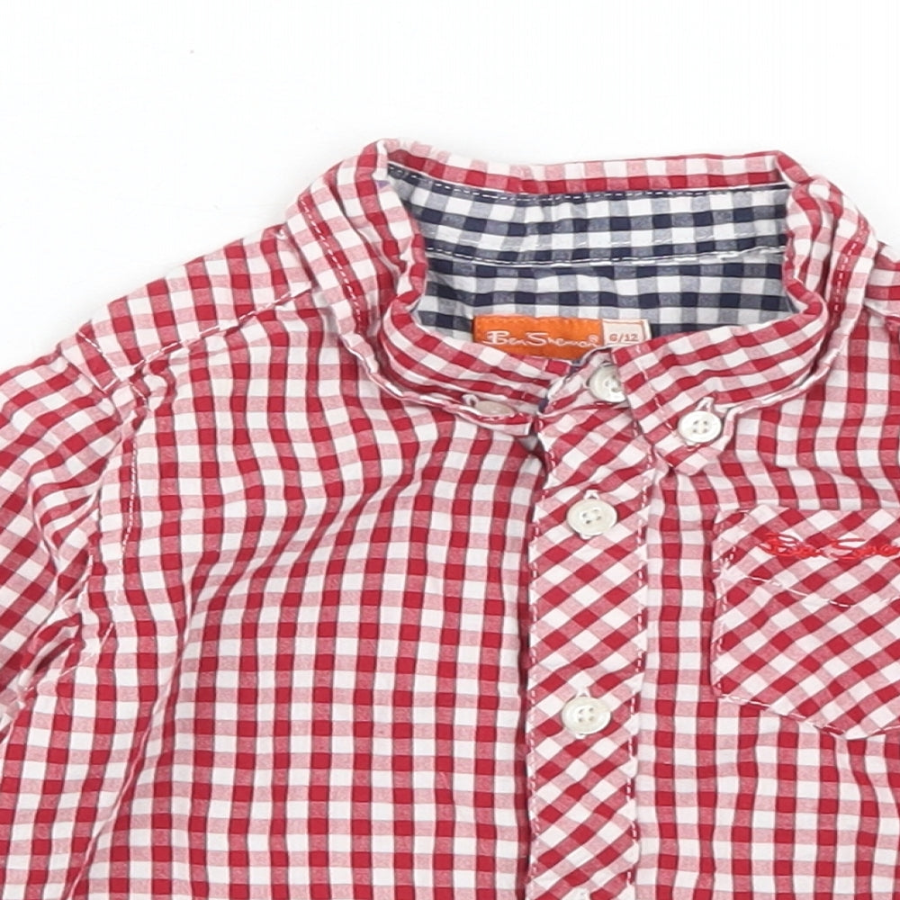 Ben Sherman Boys Red Check Cotton Basic Button-Up Size 6-9 Months Collared Button