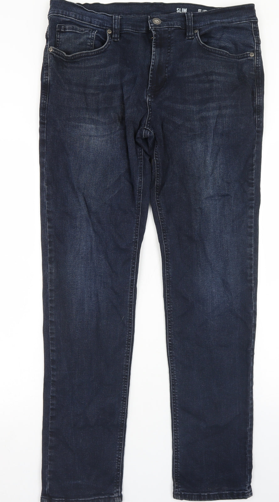 F&F Mens Blue  Cotton Straight Jeans Size 36 in L32 in Slim Button