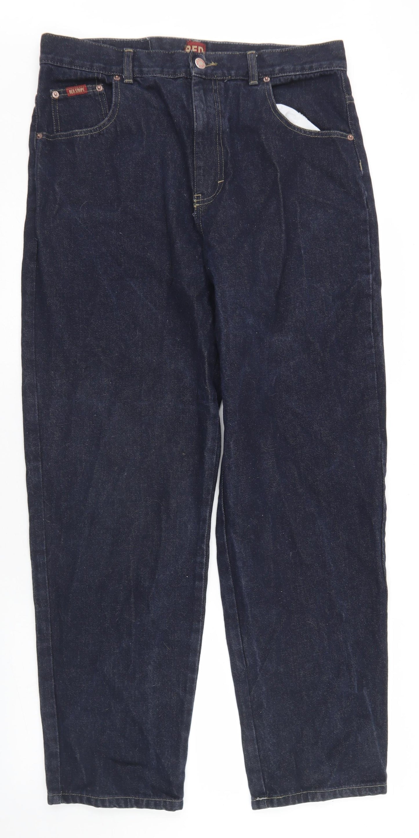 Red Stripe Mens Blue  Cotton Straight Jeans Size 34 in L29 in Regular Button