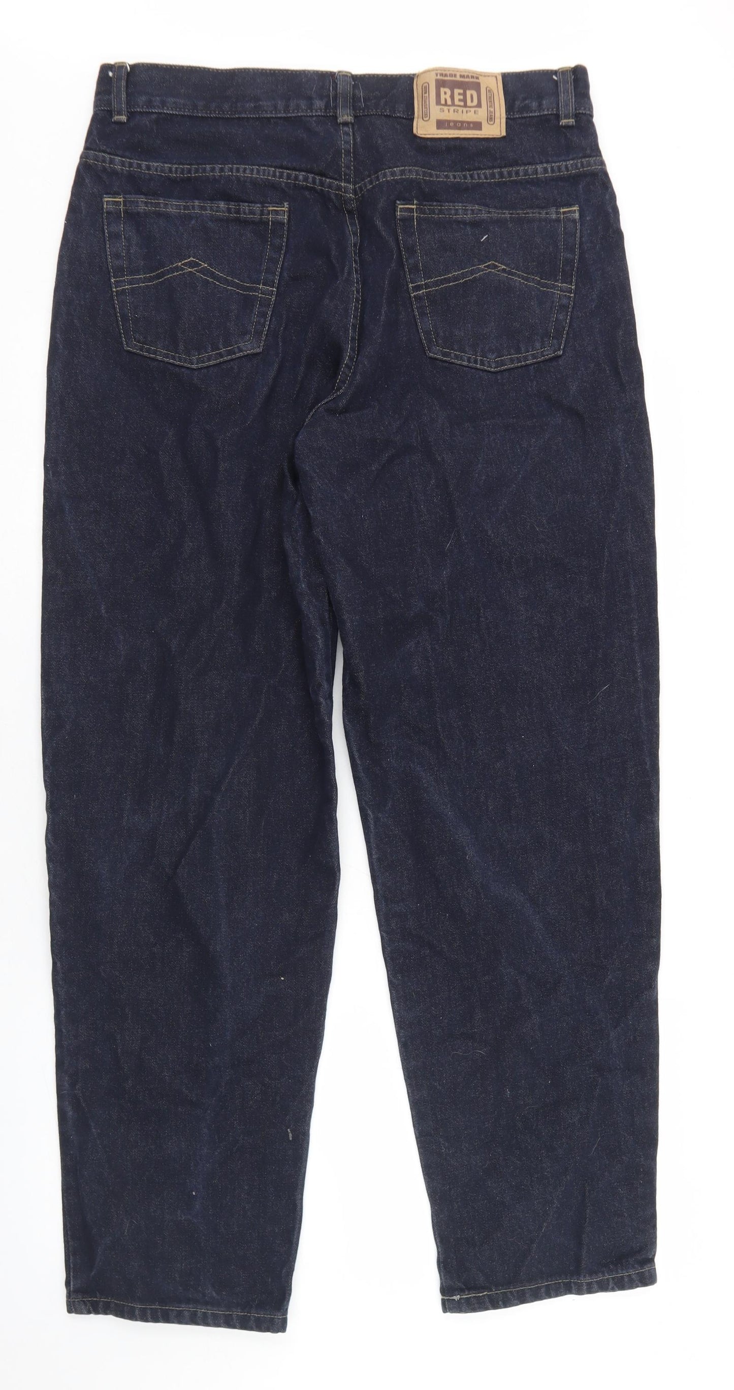 Red Stripe Mens Blue  Cotton Straight Jeans Size 34 in L29 in Regular Button