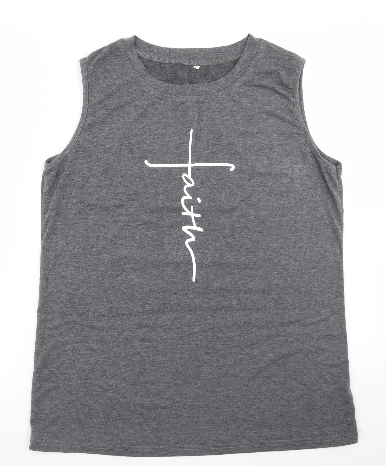 Preworn Womens Grey  Cotton Basic Tank Size L Crew Neck - Faith