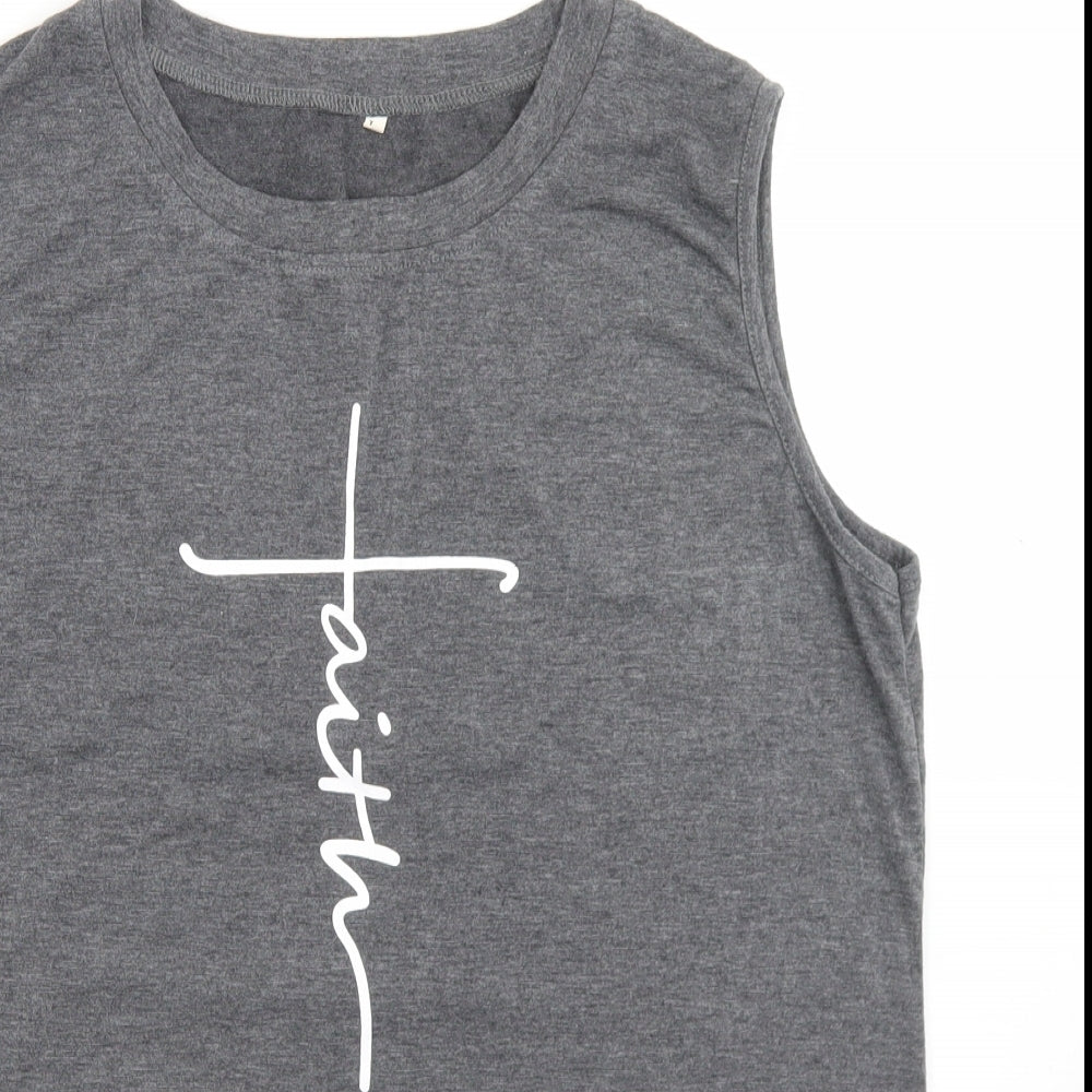 Preworn Womens Grey  Cotton Basic Tank Size L Crew Neck - Faith