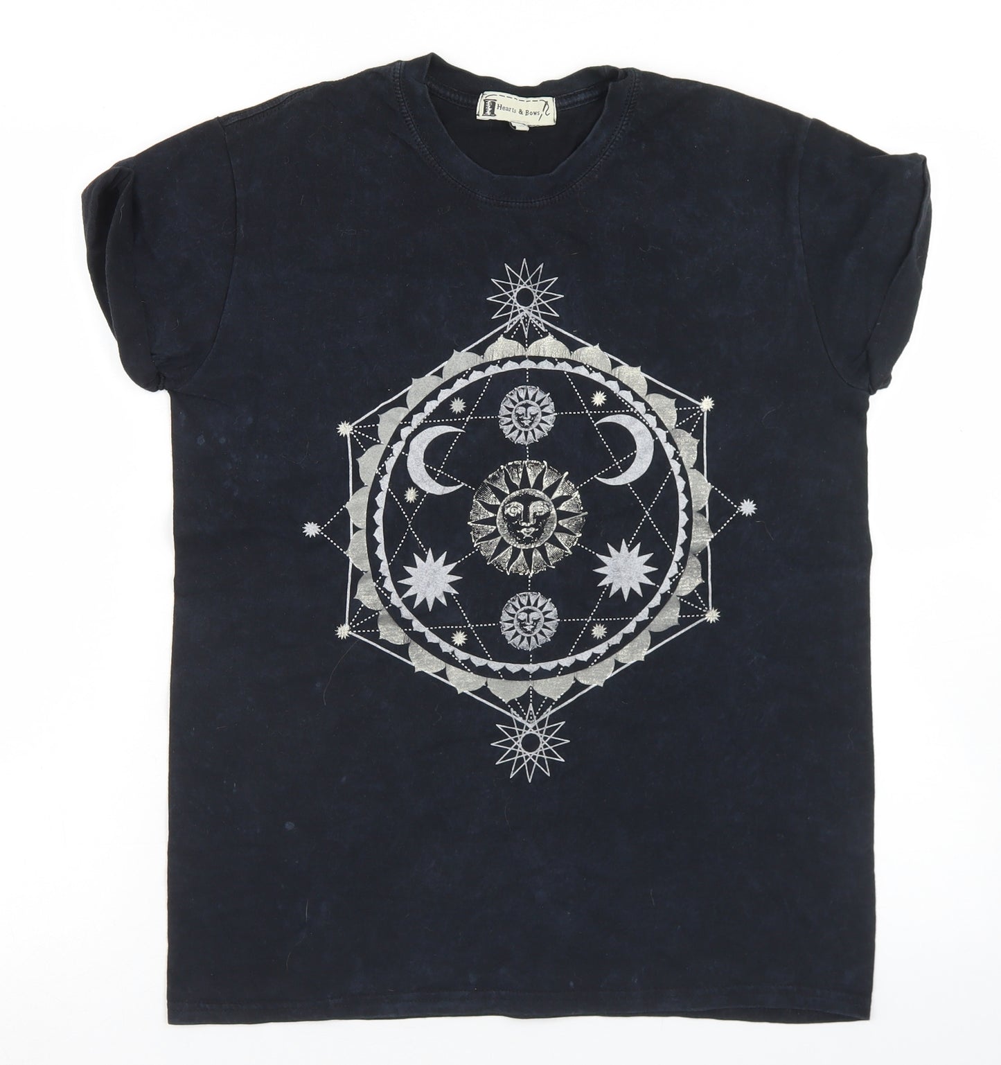 Hearts & Bows Womens Black  Cotton Basic T-Shirt Size M Crew Neck