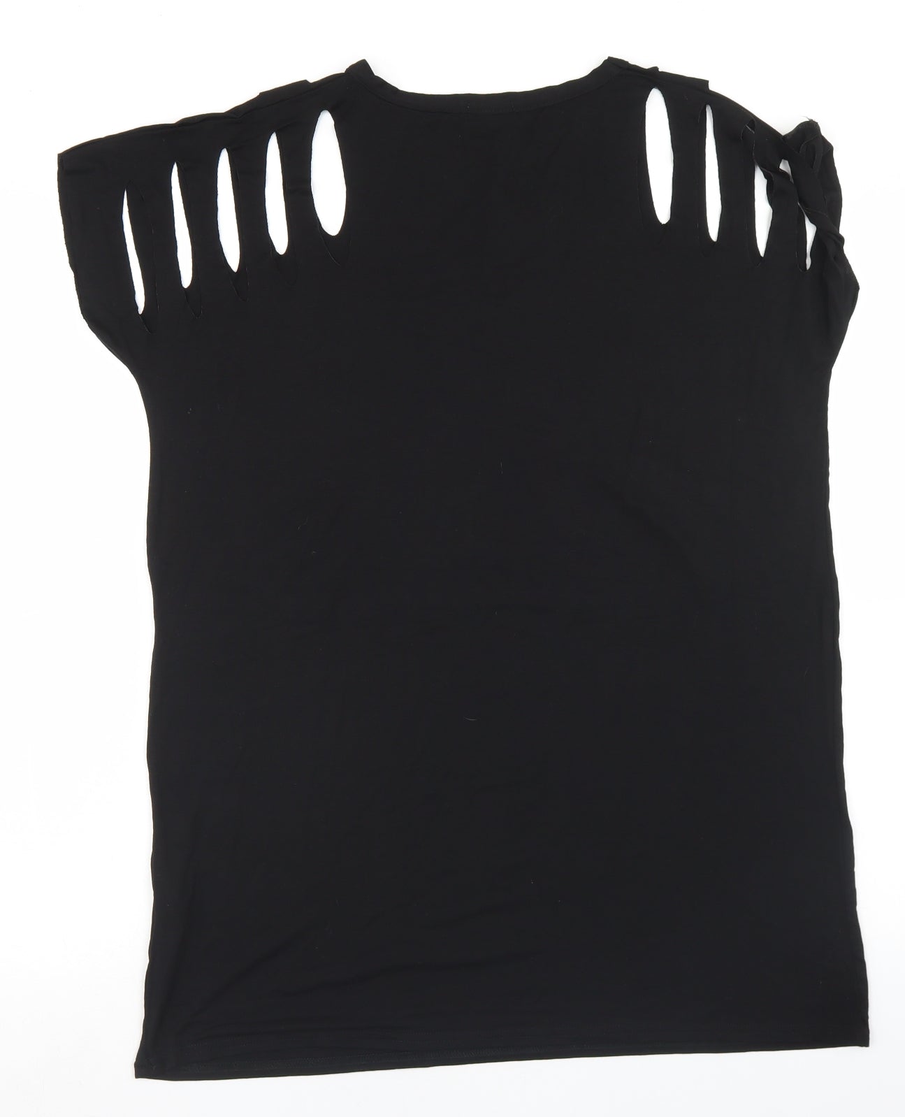 StyleWise Womens Black  Viscose Basic T-Shirt Size S Round Neck - Distressed