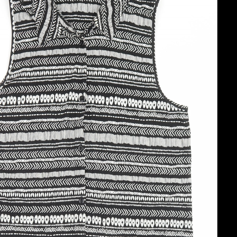 TU Womens Black Fair Isle Viscose Basic Button-Up Size 12 Collared