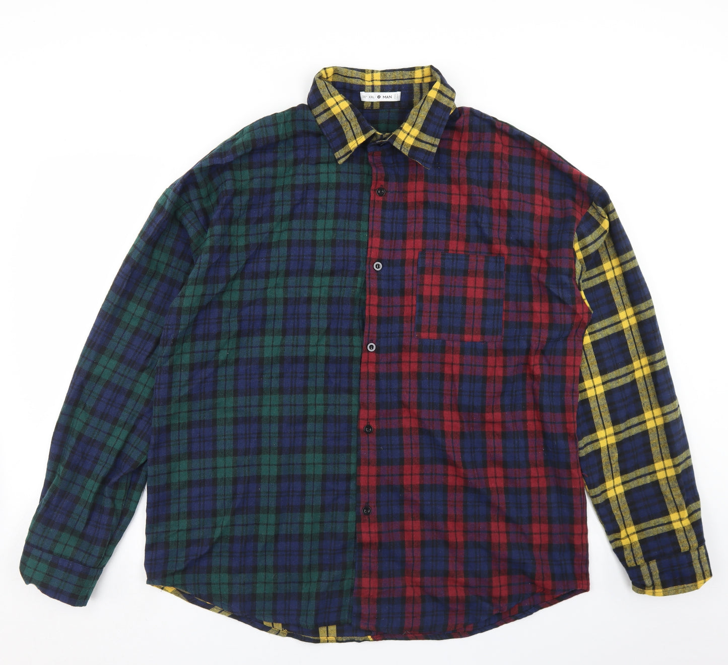 MAN Mens Multicoloured Plaid Cotton  Button-Up Size 2XL Collared Button