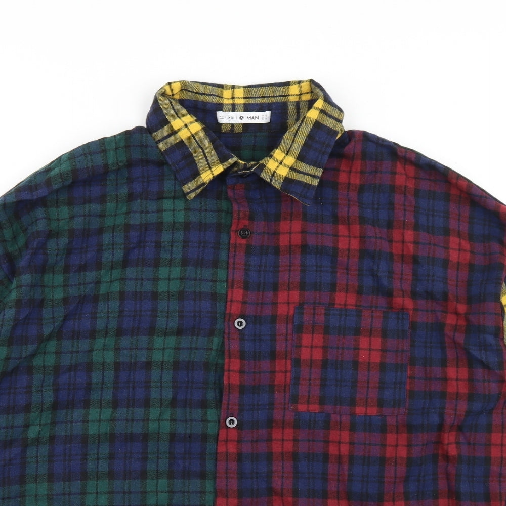 MAN Mens Multicoloured Plaid Cotton  Button-Up Size 2XL Collared Button