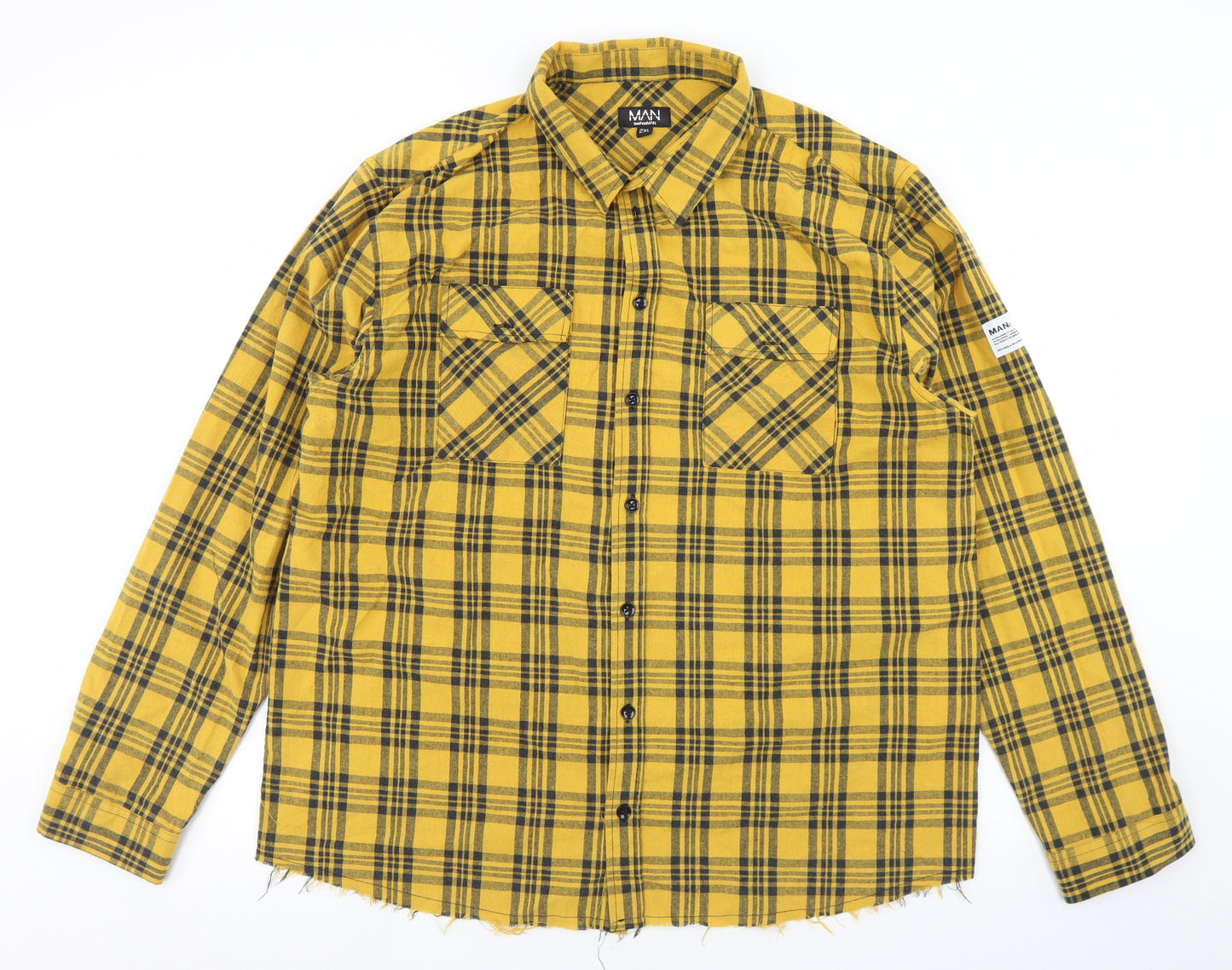 Boohoo Mens Yellow Plaid Cotton  Button-Up Size 2XL Collared Button - Death