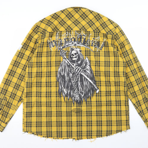 Boohoo Mens Yellow Plaid Cotton  Button-Up Size 2XL Collared Button - Death