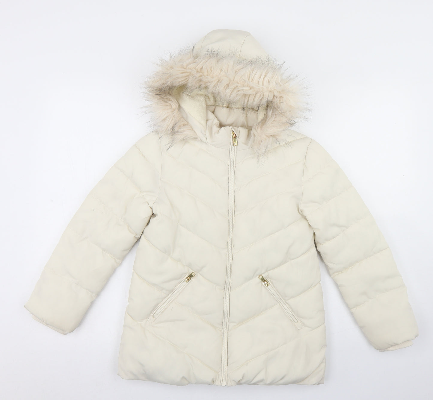George Girls White   Parka Coat Size 8-9 Years  Zip