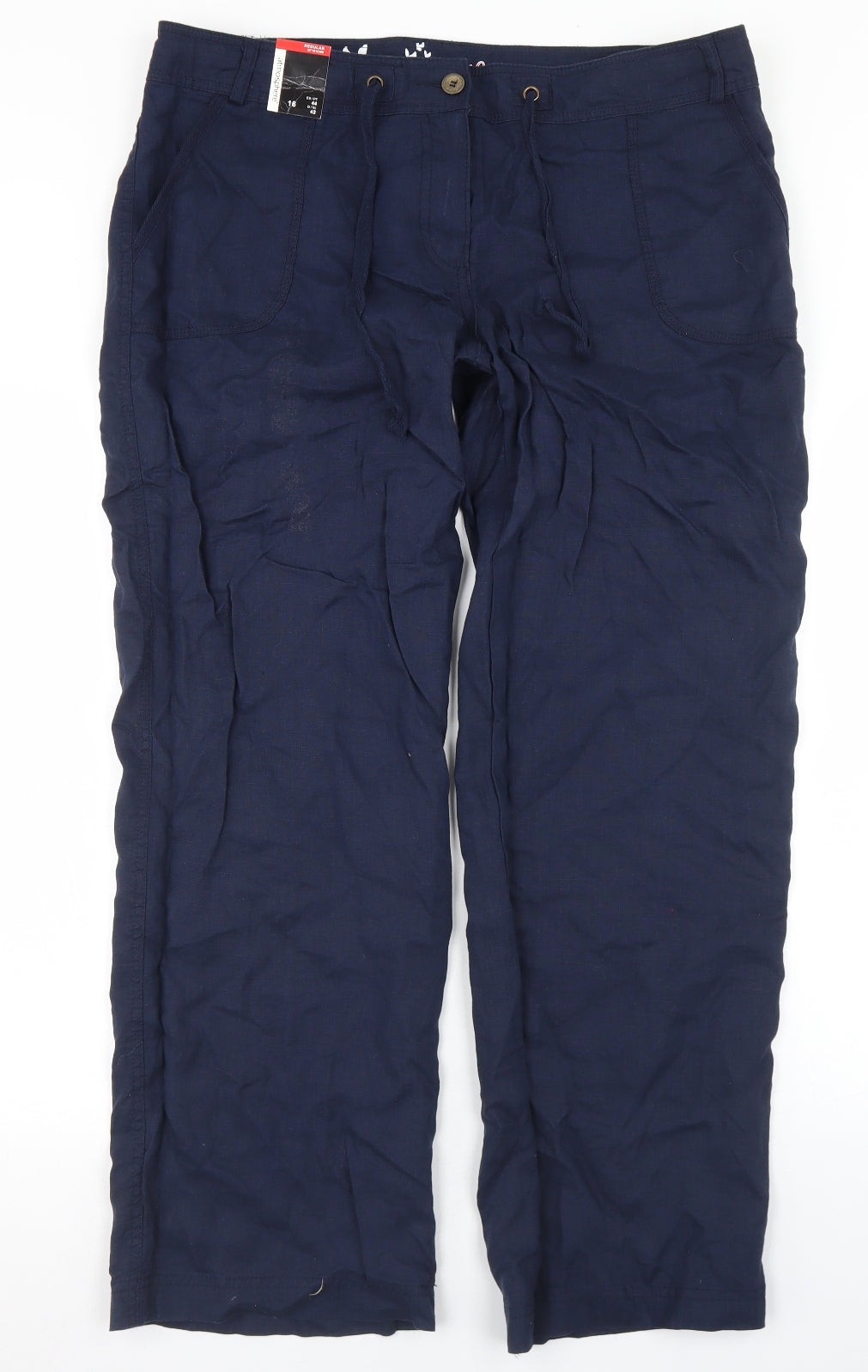 Atmosphere Womens Blue  Linen Trousers  Size 16 L28 in Regular Drawstring