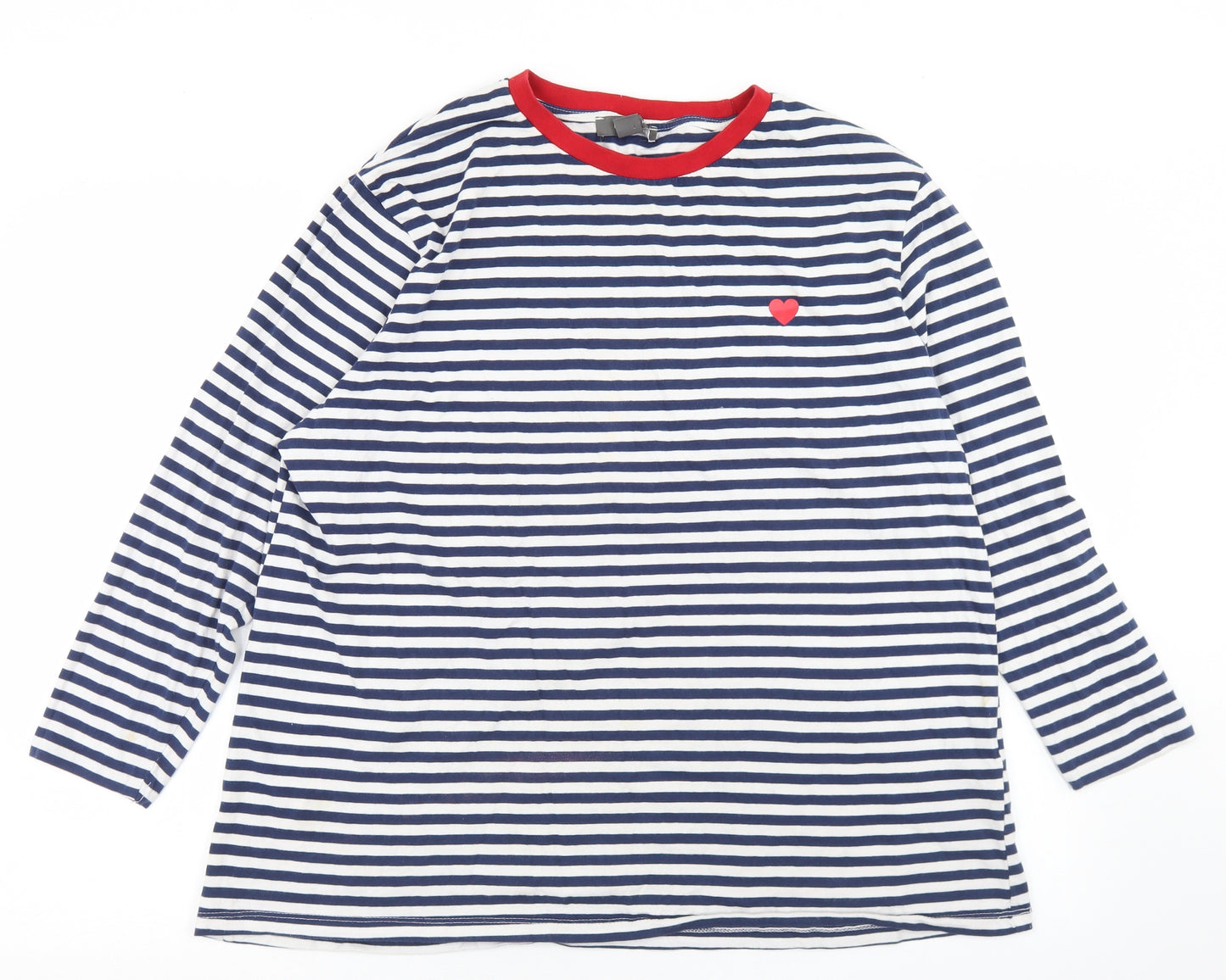 Primark Womens Blue Striped Cotton Basic T-Shirt Size 14 Crew Neck