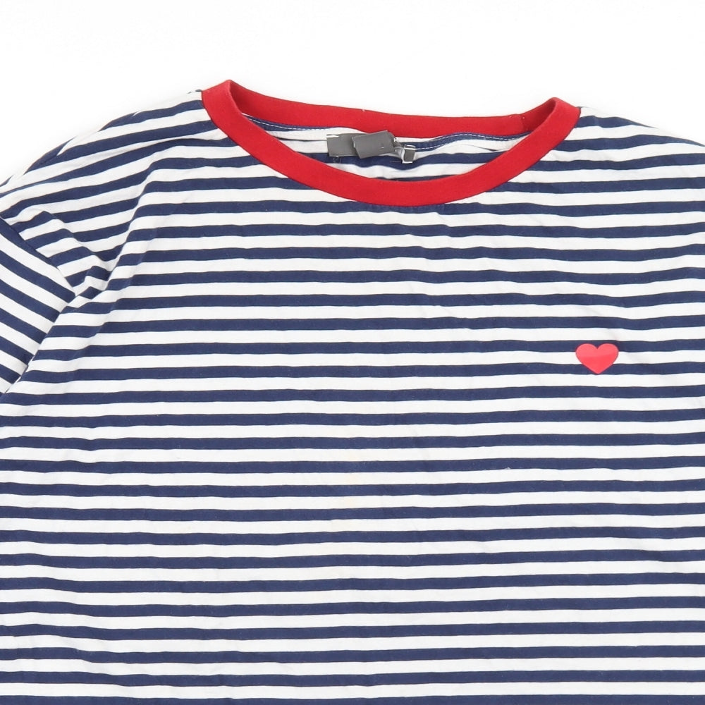 Primark Womens Blue Striped Cotton Basic T-Shirt Size 14 Crew Neck