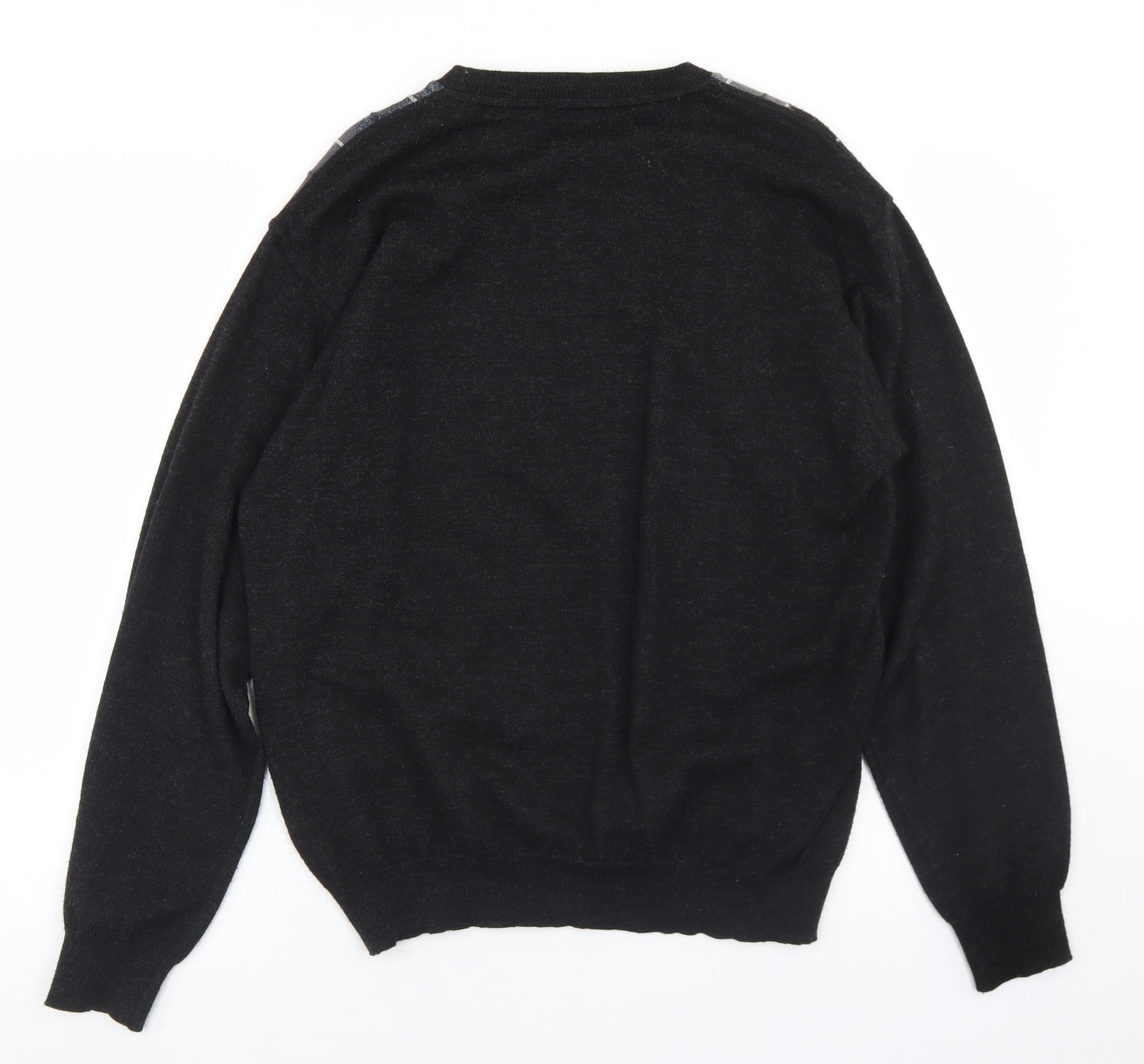 Raffi Mens Black Crew Neck Striped Wool Pullover Jumper Size M