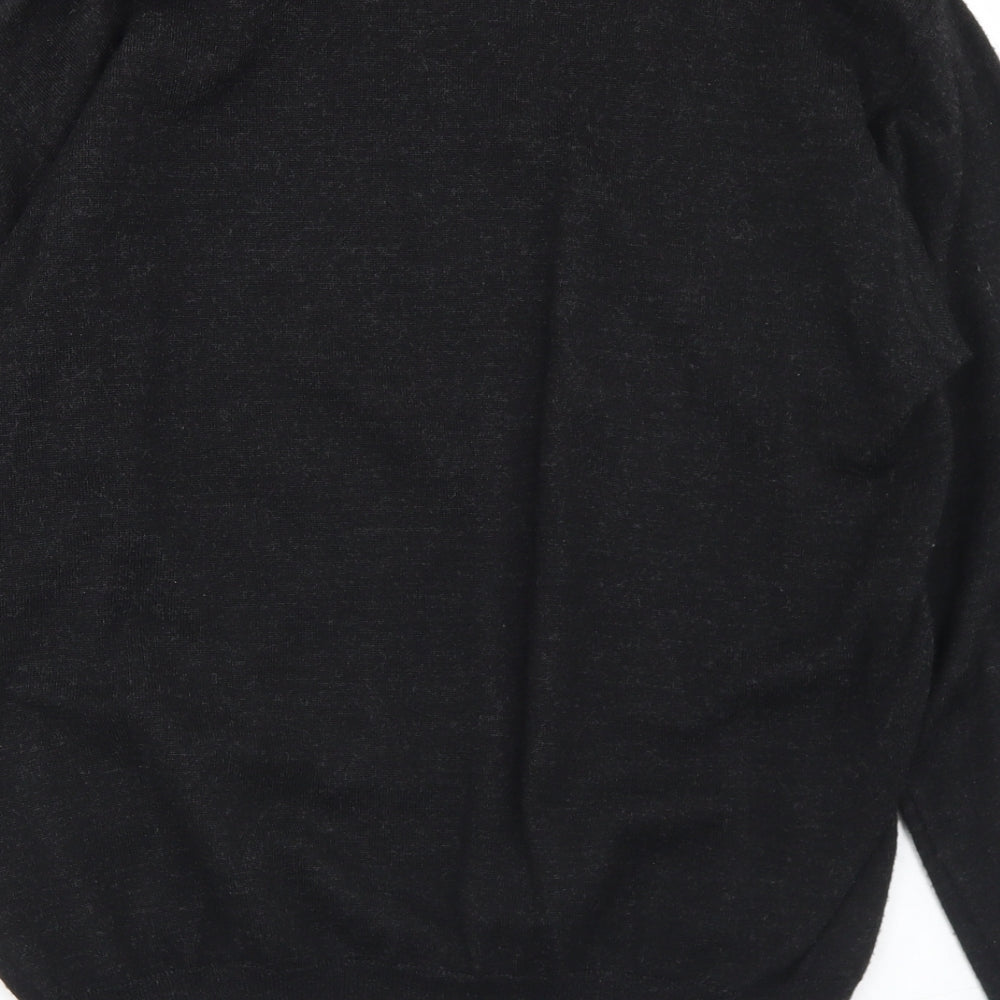Raffi Mens Black Crew Neck Striped Wool Pullover Jumper Size M