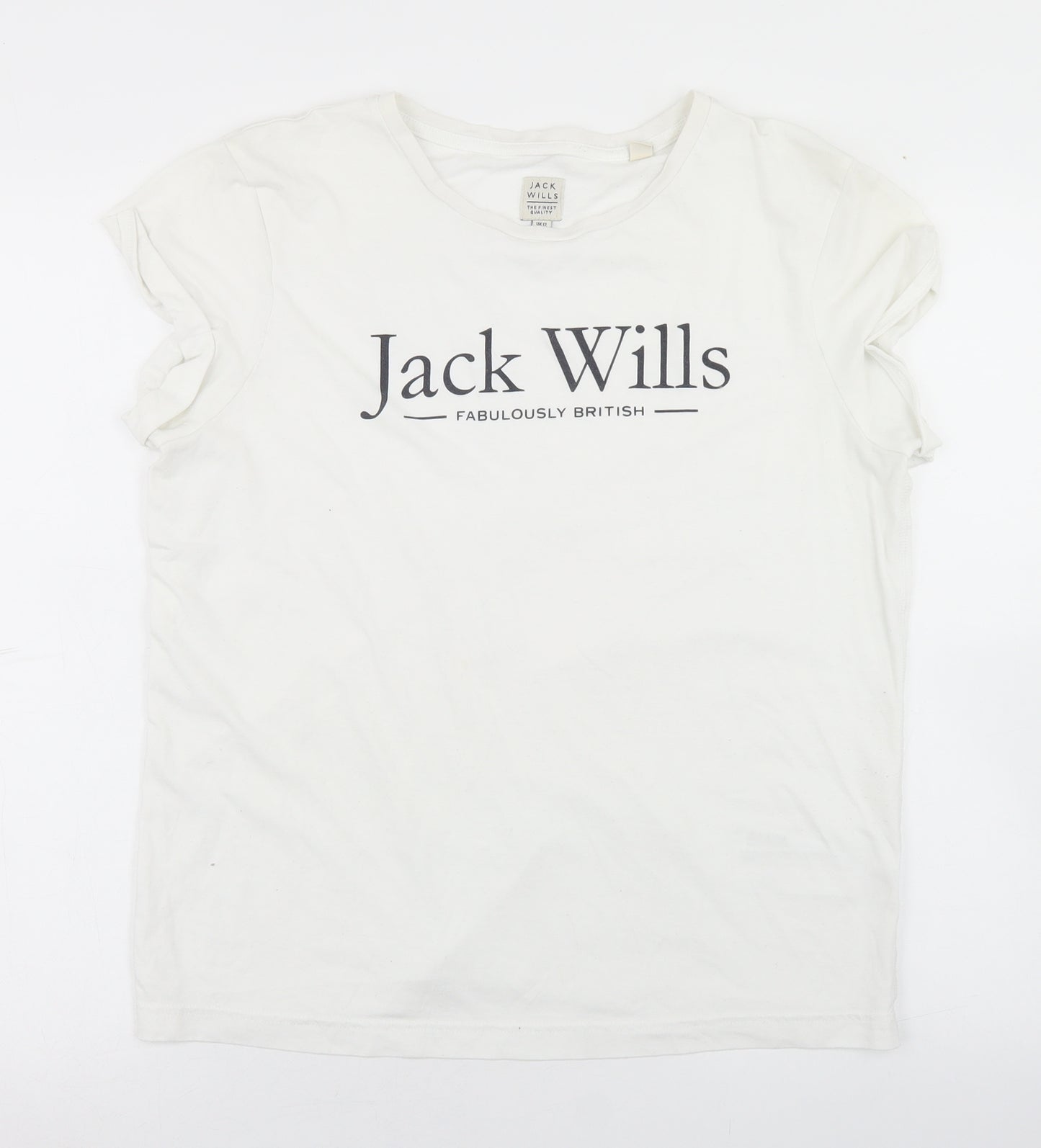 Jack Wills Womens White  Cotton Basic T-Shirt Size 12 Crew Neck