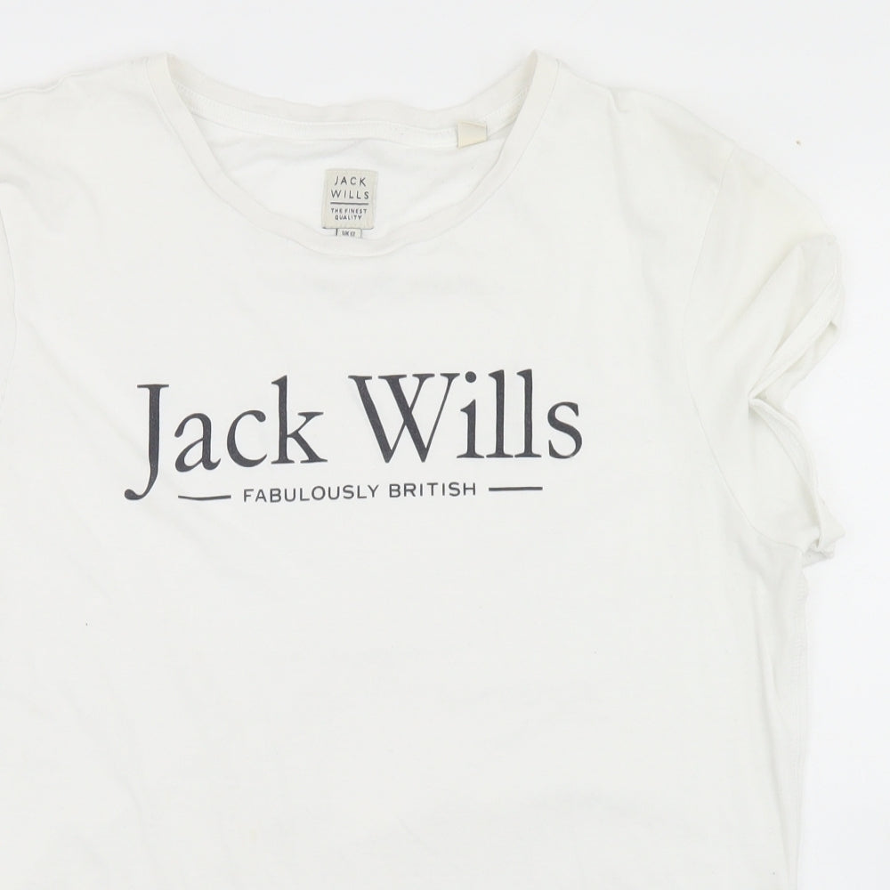 Jack Wills Womens White  Cotton Basic T-Shirt Size 12 Crew Neck