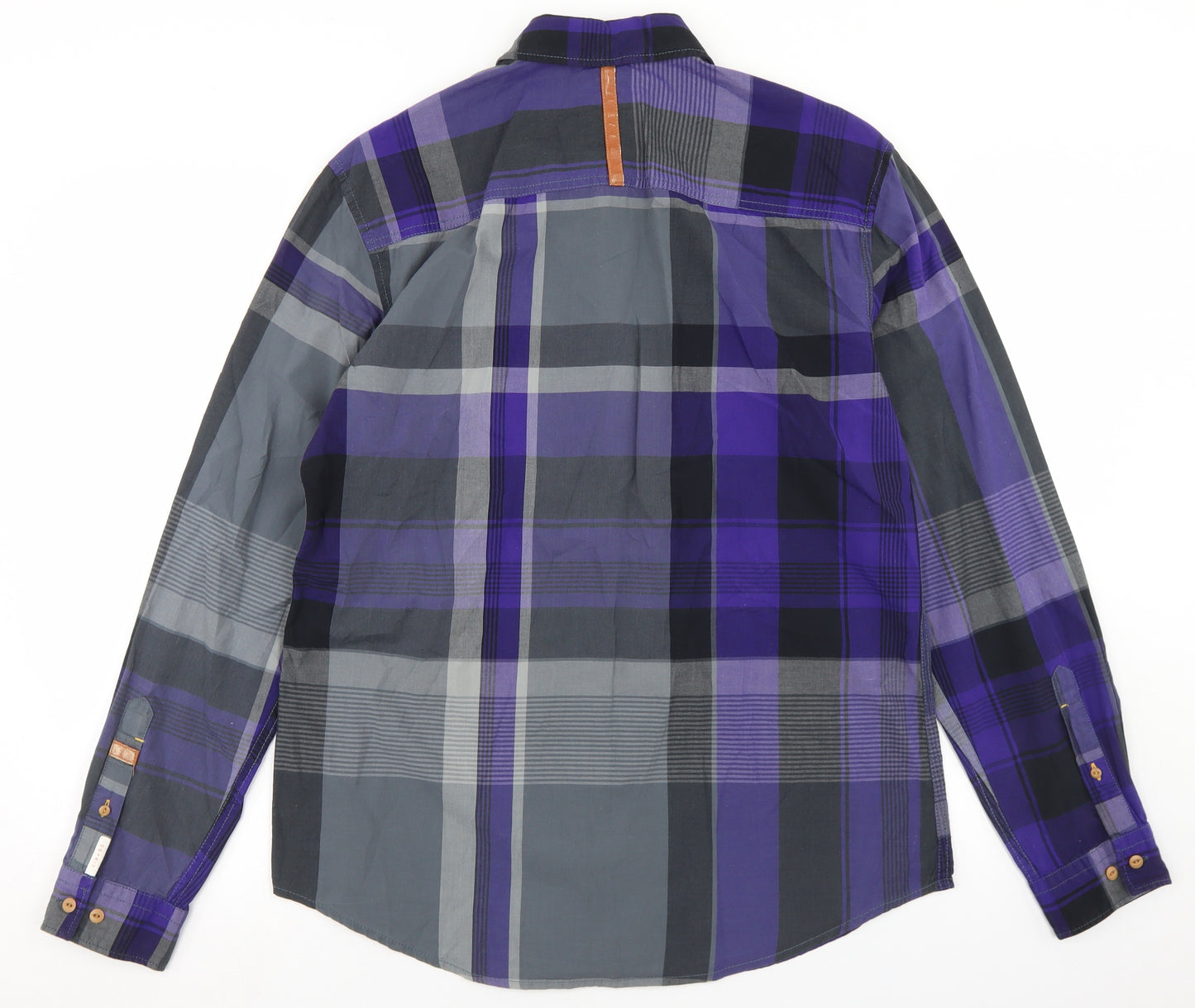 Esprit Mens Purple Plaid Cotton  Button-Up Size L Collared Button