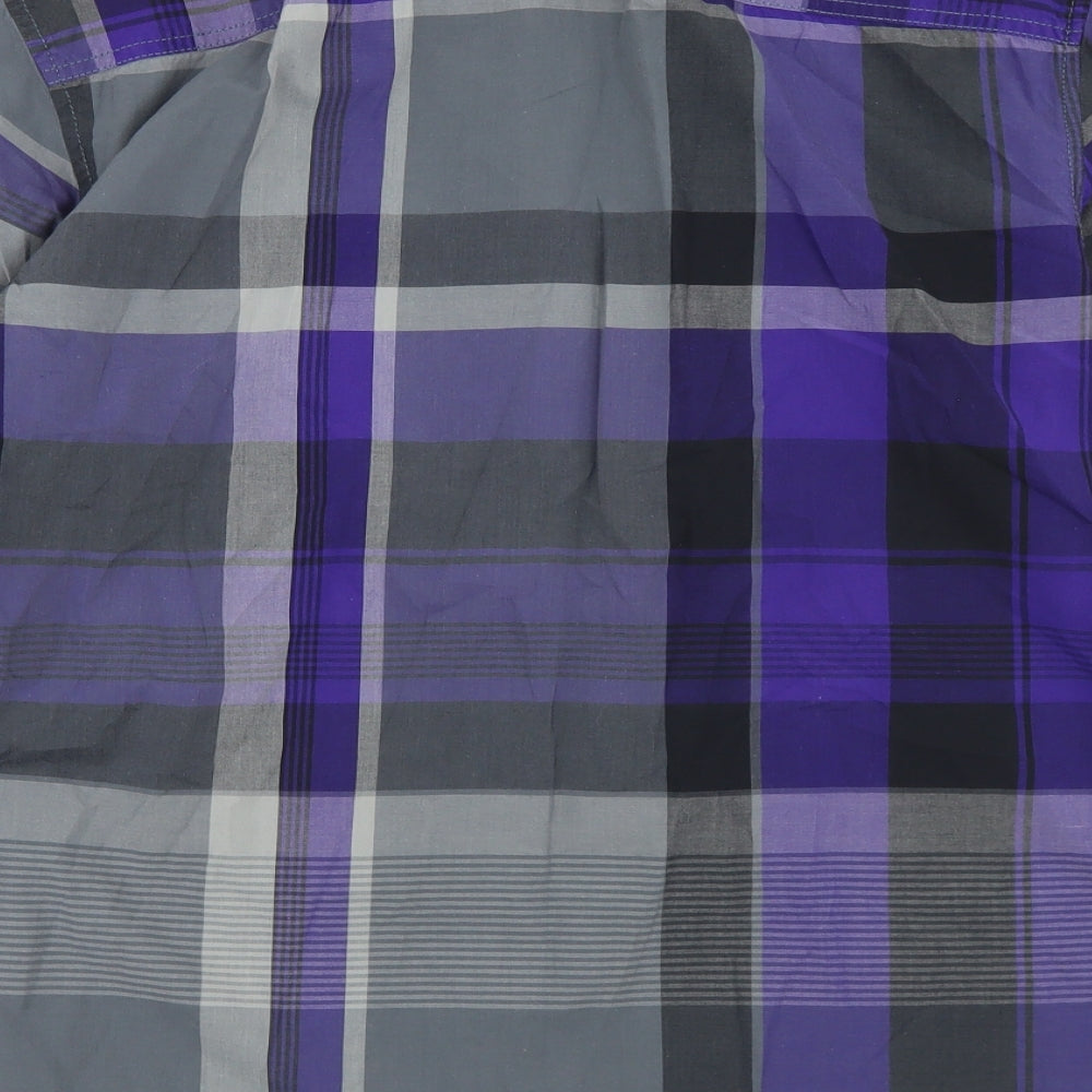 Esprit Mens Purple Plaid Cotton  Button-Up Size L Collared Button