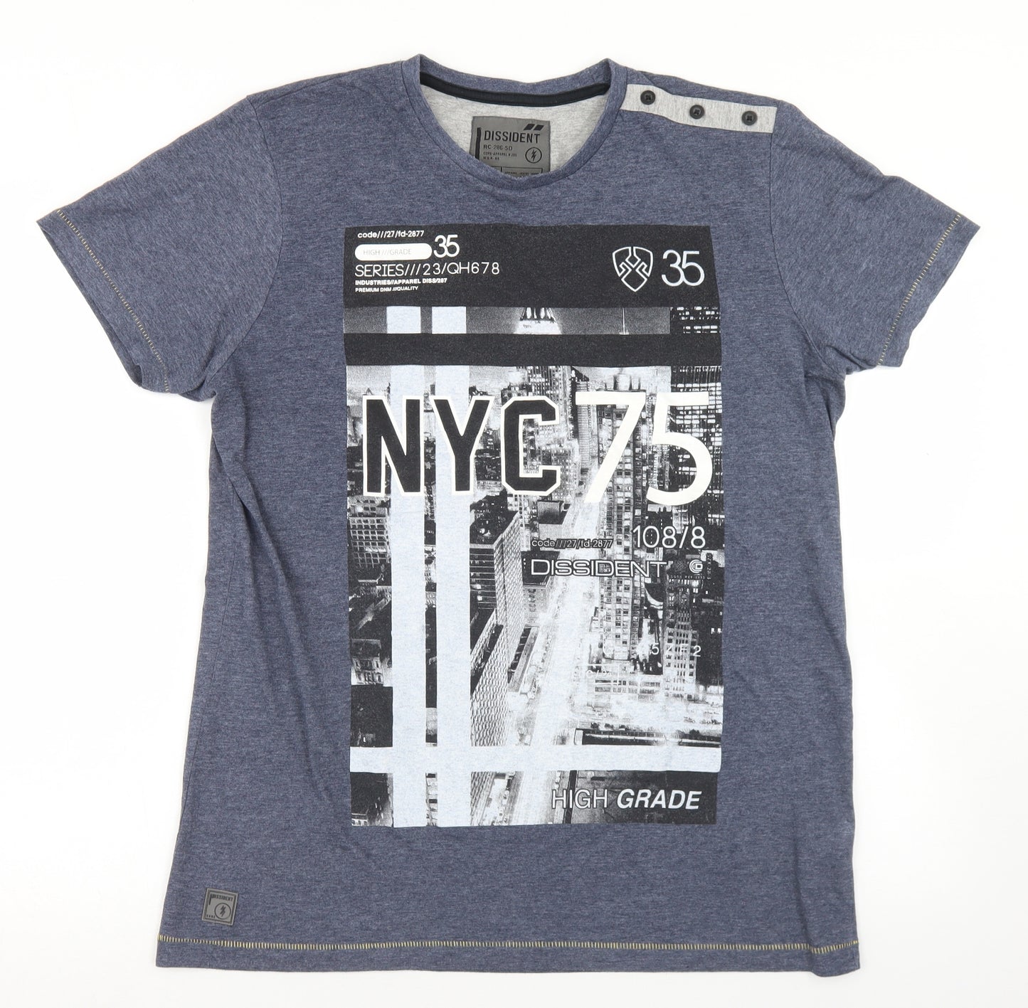 Dissident Mens Blue  Polyester  T-Shirt Size L Crew Neck