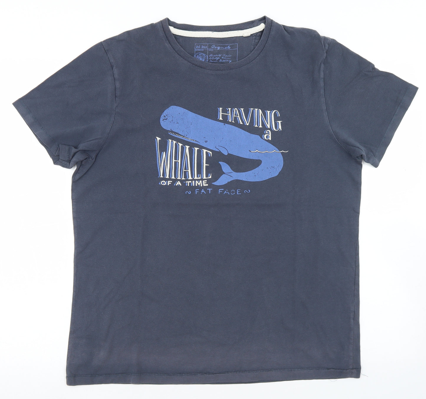 Fat Face Mens Blue  Cotton  T-Shirt Size M Crew Neck  - Whale