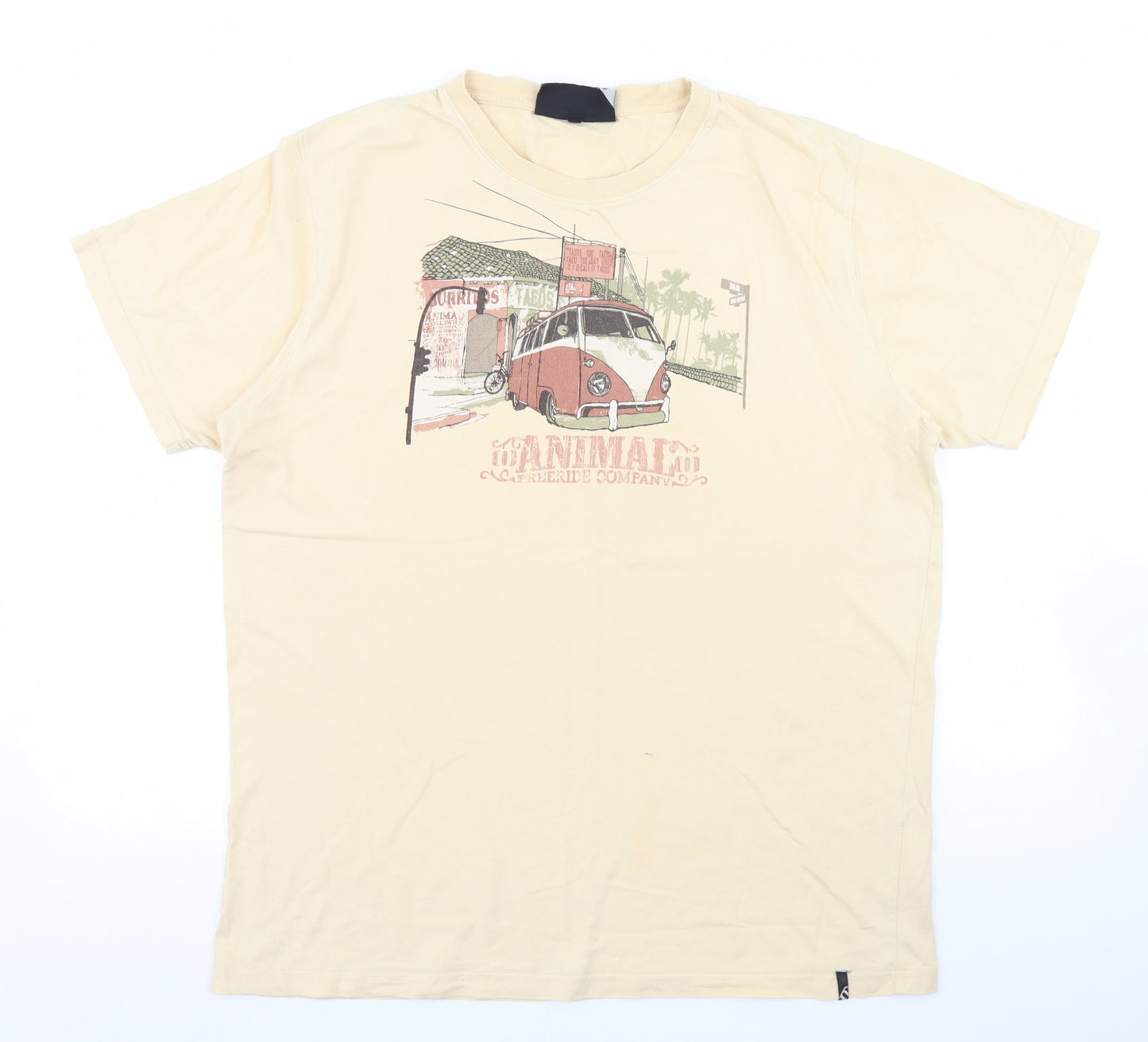 Animal Mens Beige  Cotton  T-Shirt Size L Crew Neck  - VW camper