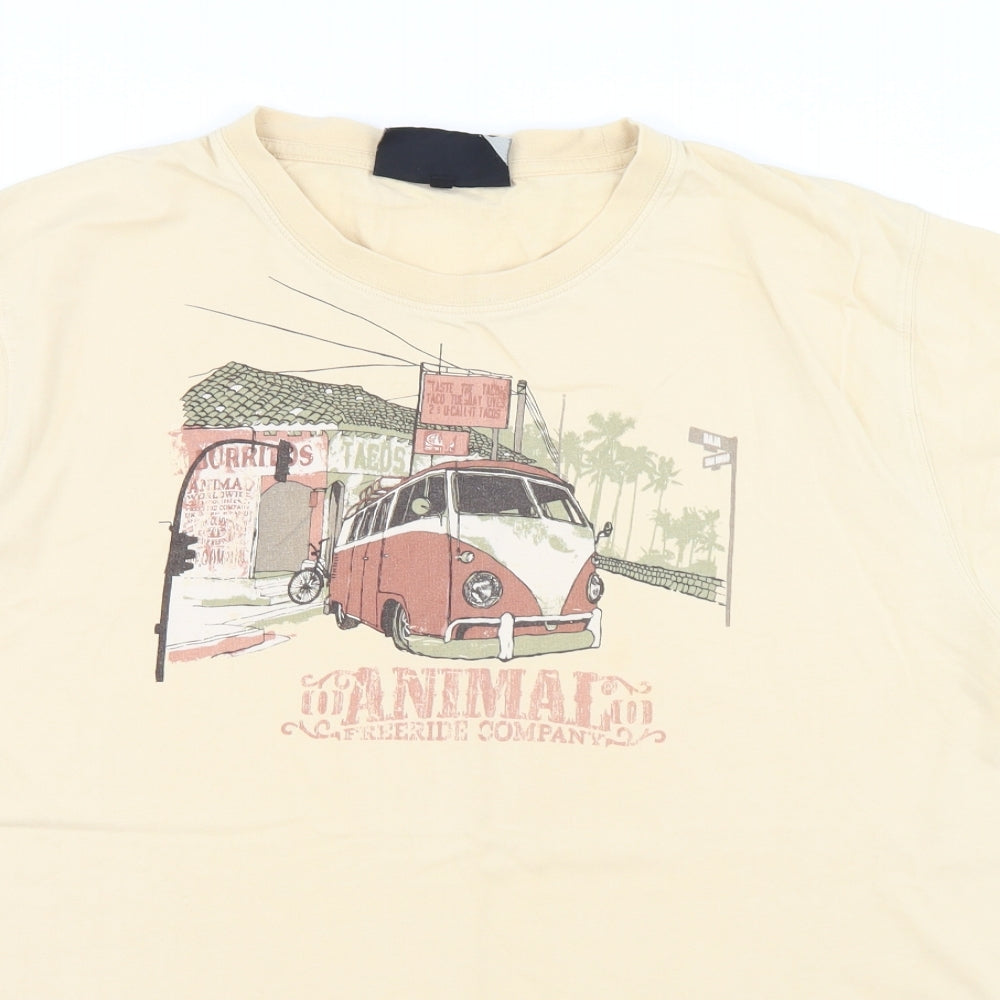 Animal Mens Beige  Cotton  T-Shirt Size L Crew Neck  - VW camper
