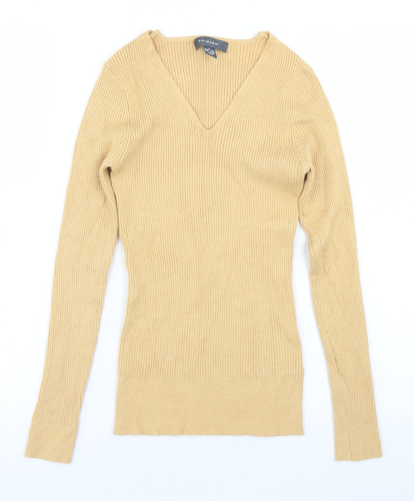 Primark Womens Yellow V-Neck  Viscose Pullover Jumper Size 10