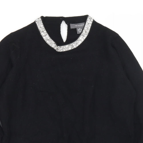 Primark Womens Black Round Neck  Viscose Pullover Jumper Size 6