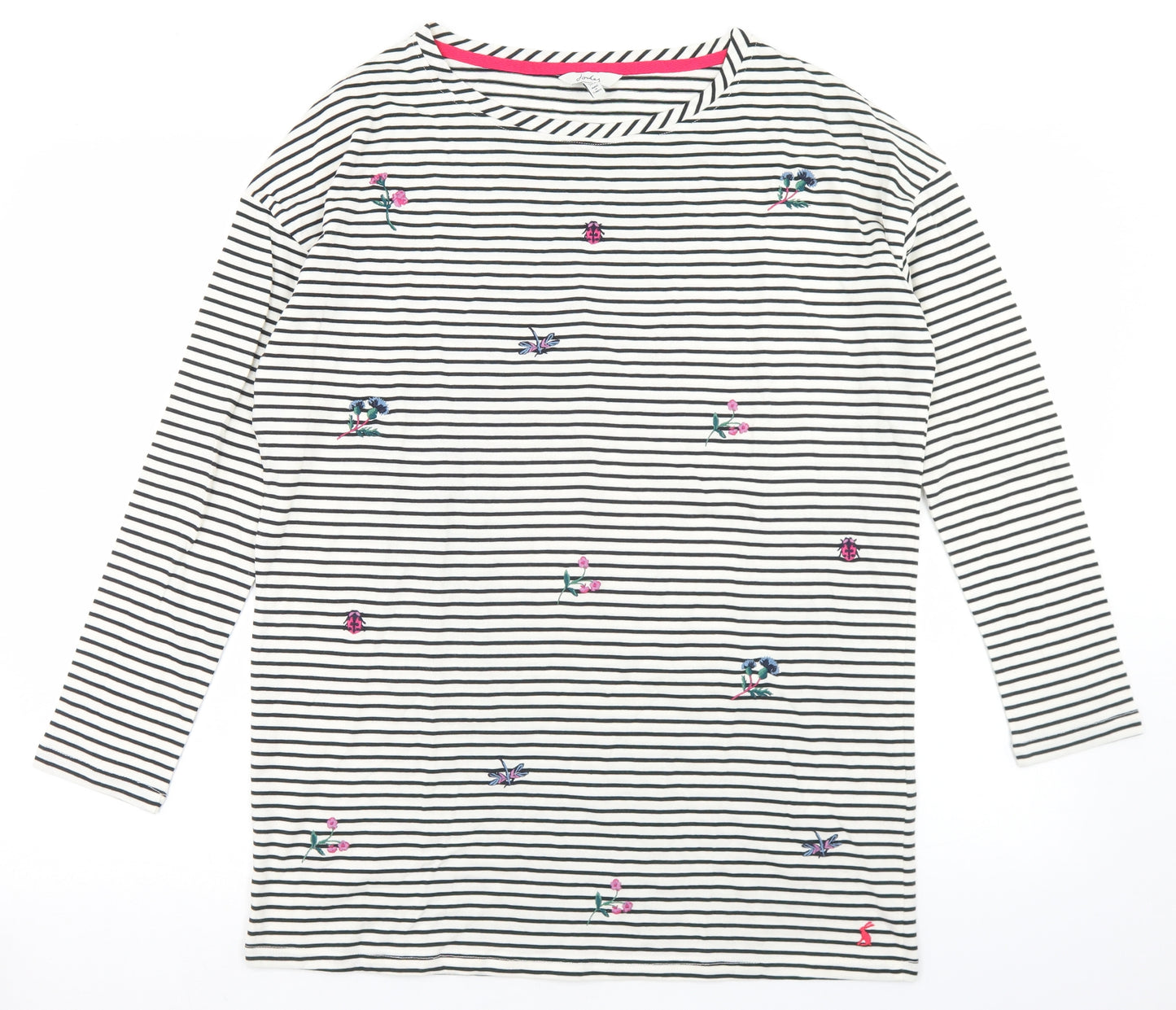 Joules Womens White Striped Cotton Basic T-Shirt Size 10 Round Neck