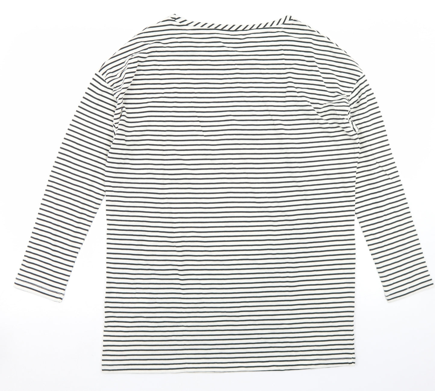 Joules Womens White Striped Cotton Basic T-Shirt Size 10 Round Neck